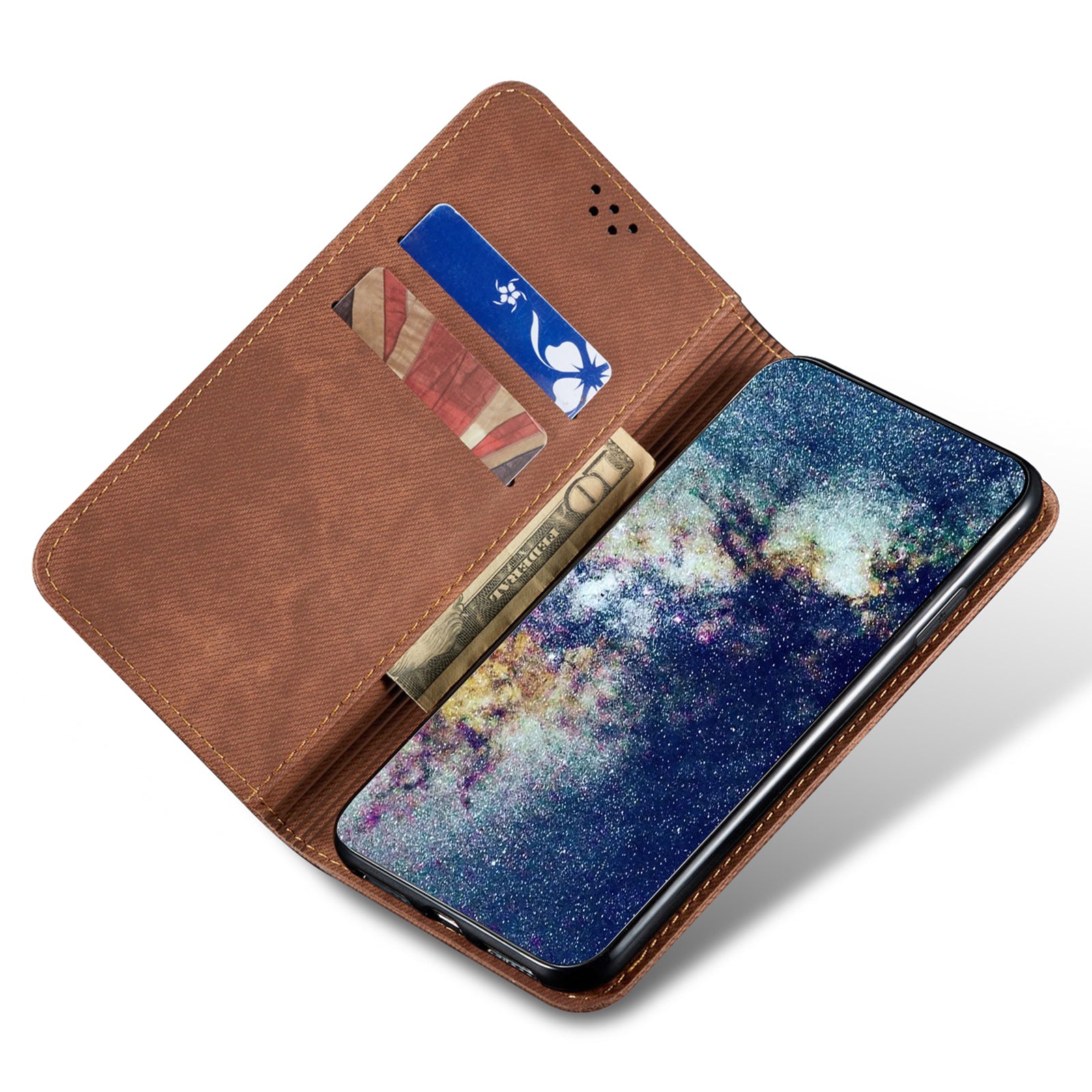 For vivo X90 5G Jeans Cloth Texture Magnetic Auto Closing Phone Case PU Leather Wallet Stand Drop-proof Phone Cover