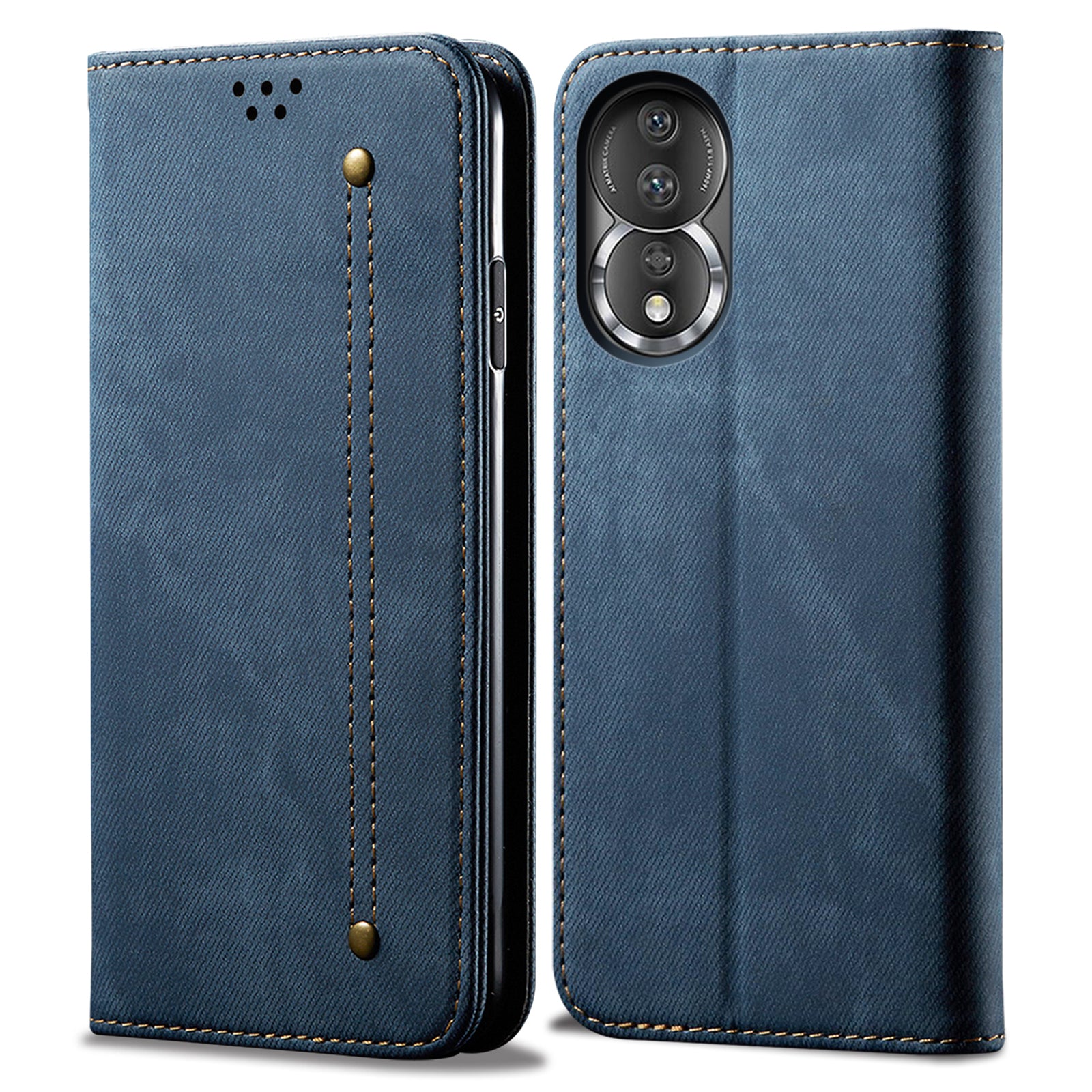 For Honor 80 5G Full Protection Flip Phone Cover Jeans Cloth Texture PU Leather Magnetic Auto-absorbed Phone Case Wallet Stand