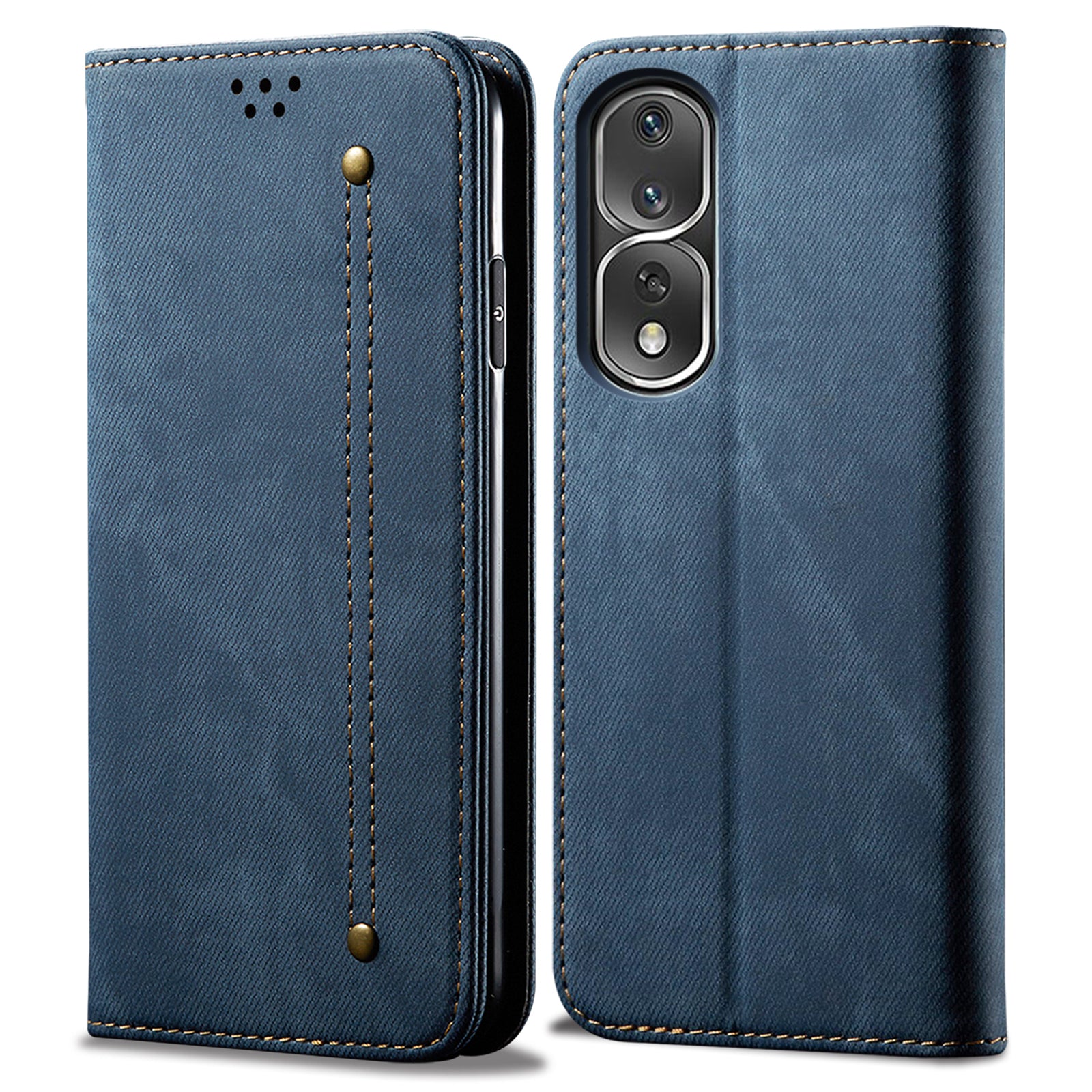 Magnetic Auto-absorbed Phone Case For Honor 80 Pro 5G Jeans Cloth Texture PU Leather Anti-scratch Flip Phone Cover Wallet Stand
