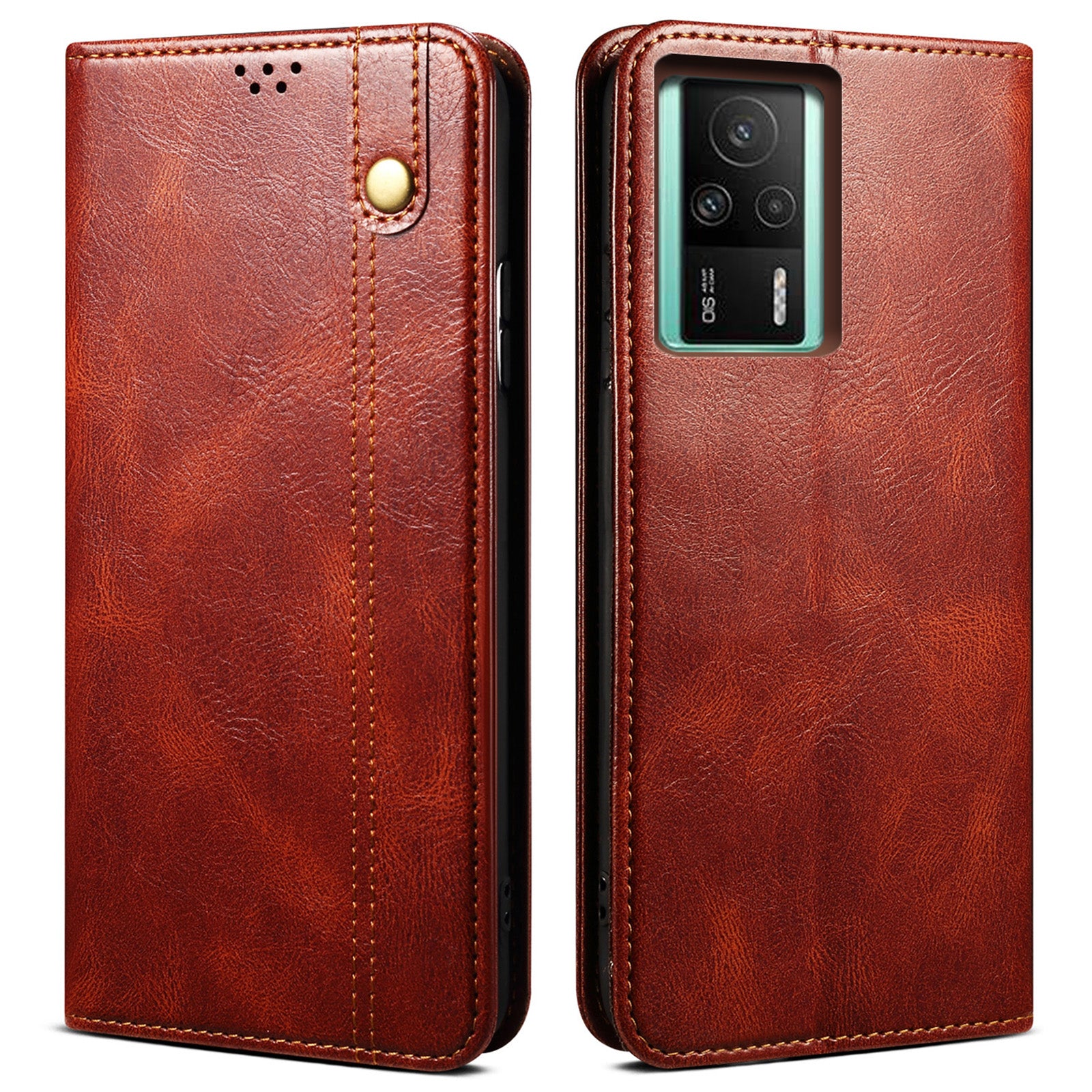 Anti-fall Phone Case For Xiaomi Redmi K60E 5G Waxy Crazy Horse Texture Stand Wallet PU Leather Magnetic Auto-absorbed Folio Flip Phone Cover