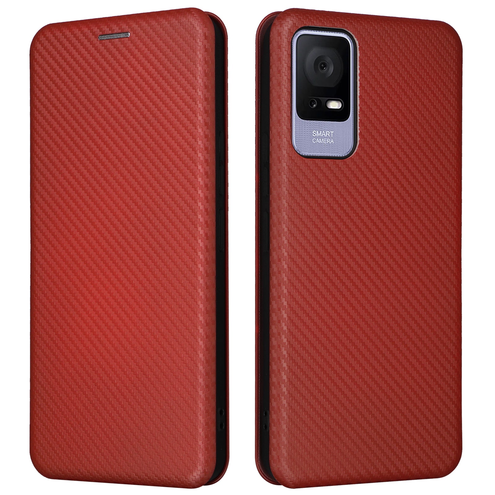 Slot pro kartu Telefon Pouzdro pro TCL 405 Carbon Fiber Texture Magnetic Auto-absorbed PU kůže Plně ochranný kryt stojanu