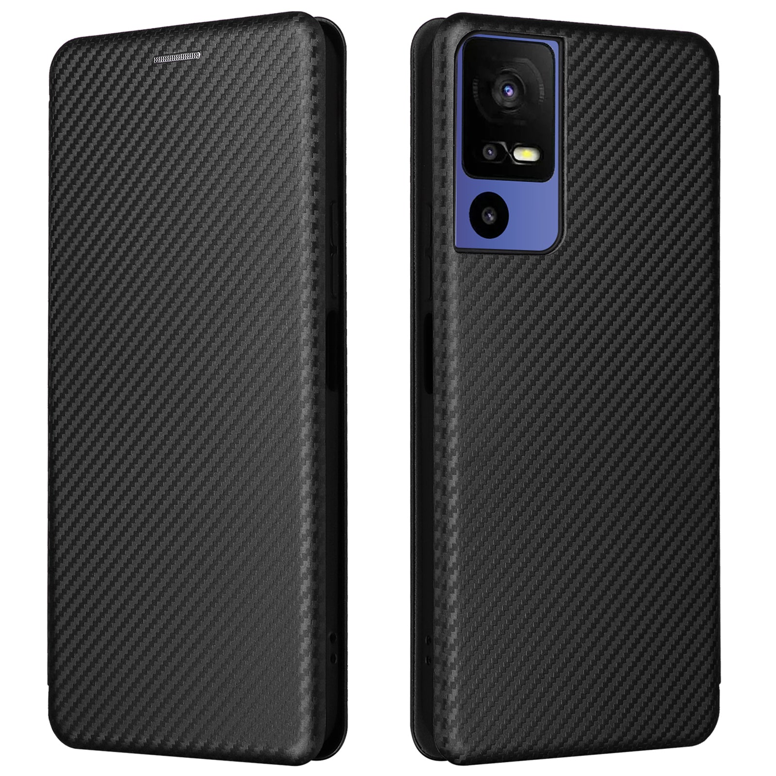 For TCL 40 SE Card Holder Carbon Fiber Texture PU Leather Case Magnetic Auto-absorbed Stand Cell Phone Cover