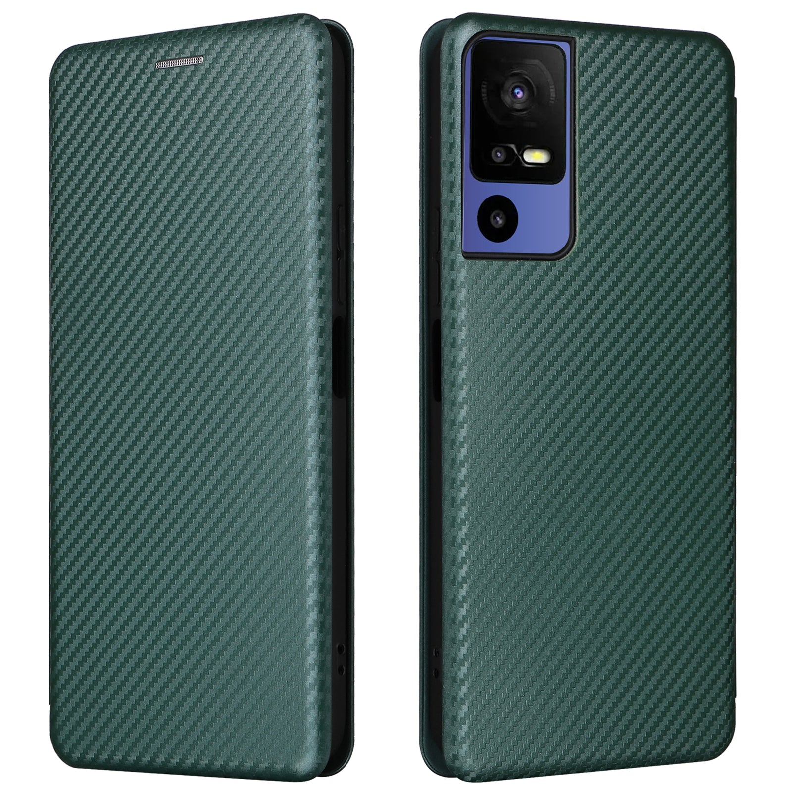 For TCL 40 SE Card Holder Carbon Fiber Texture PU Leather Case Magnetic Auto-absorbed Stand Cell Phone Cover