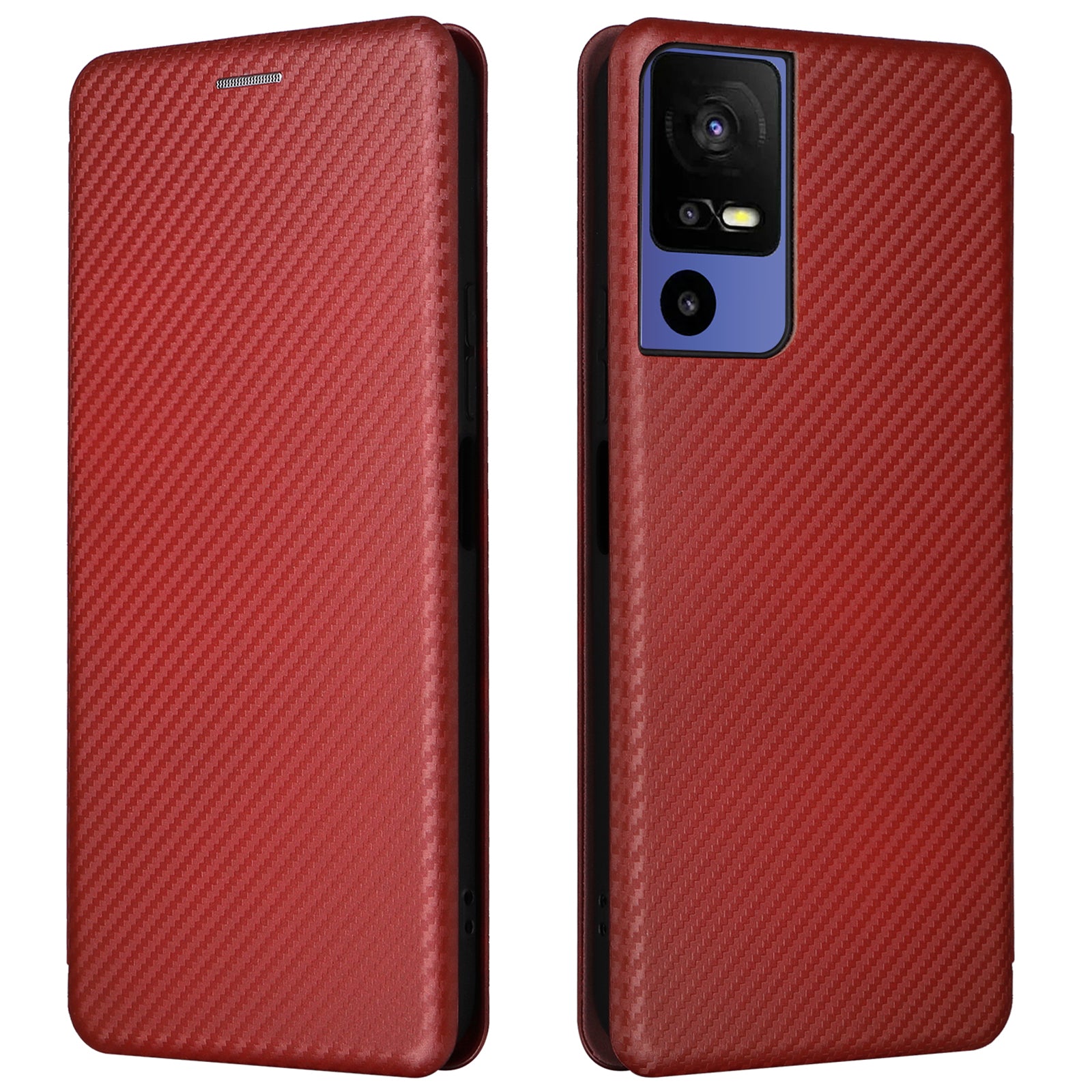 For TCL 40 SE Card Holder Carbon Fiber Texture PU Leather Case Magnetic Auto-absorbed Stand Cell Phone Cover