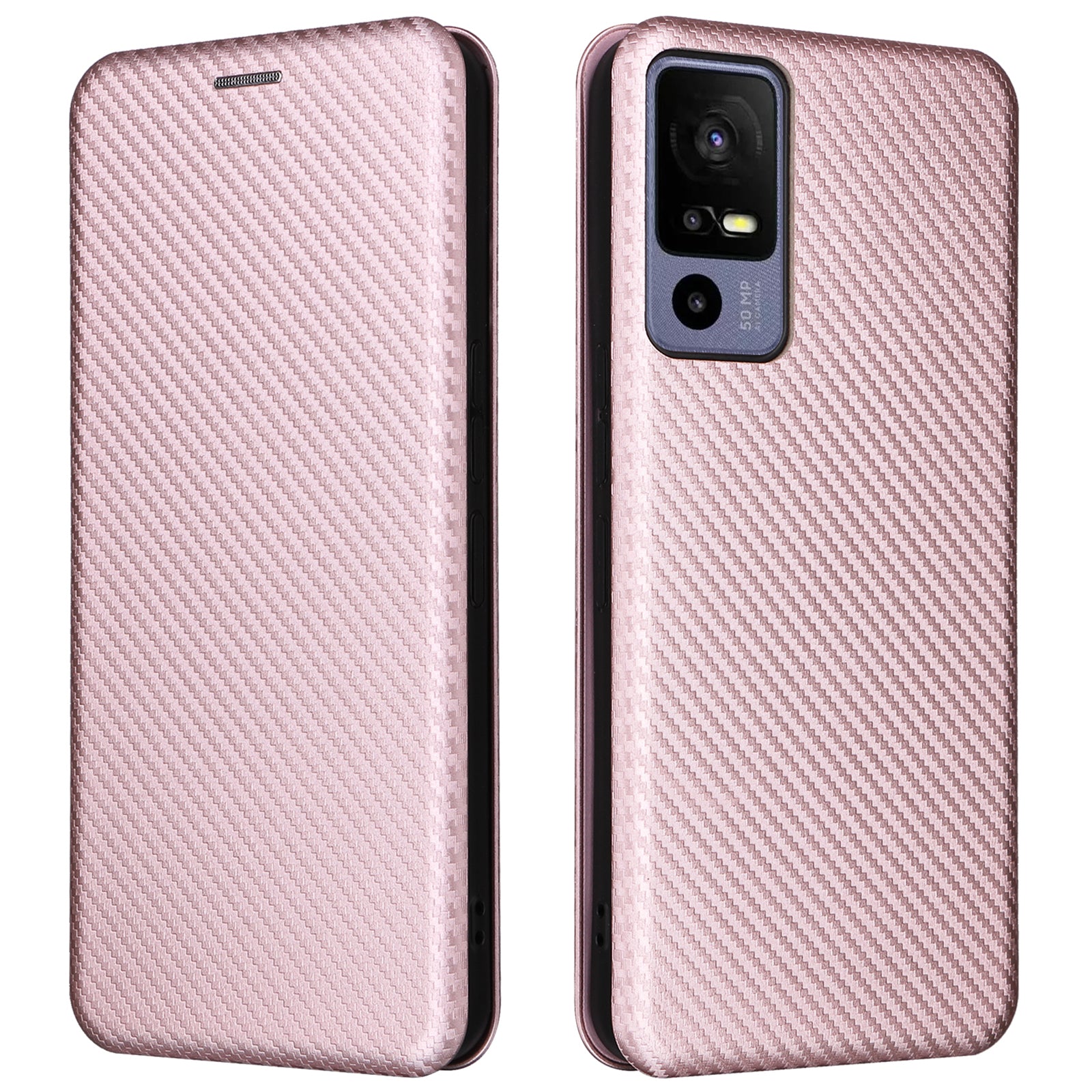 For TCL 40R 5G Magnetic Auto-absorbed Carbon Fiber Texture Phone Case Folio Flip PU Leather Stand Card Holder Cover