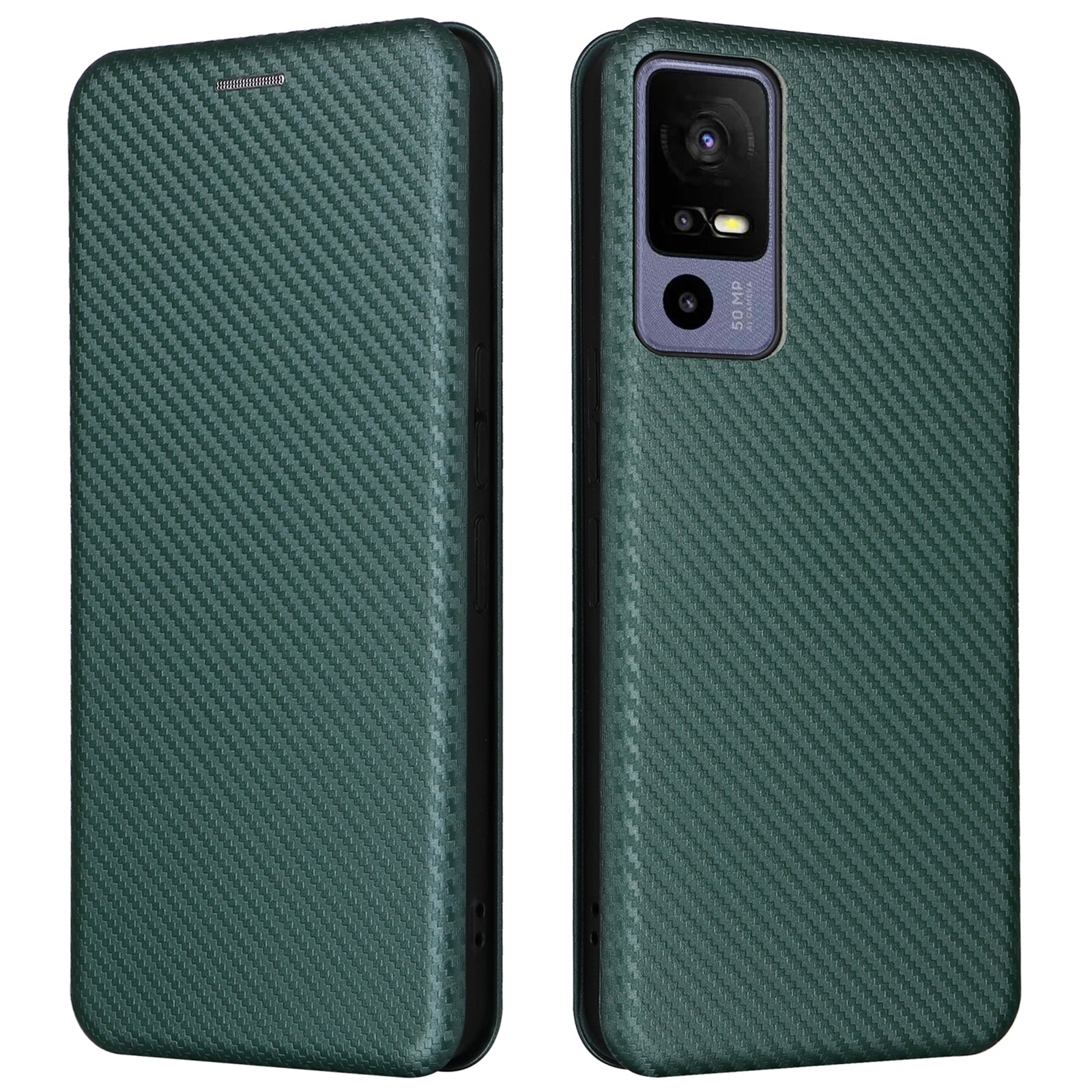 For TCL 40R 5G Magnetic Auto-absorbed Carbon Fiber Texture Phone Case Folio Flip PU Leather Stand Card Holder Cover