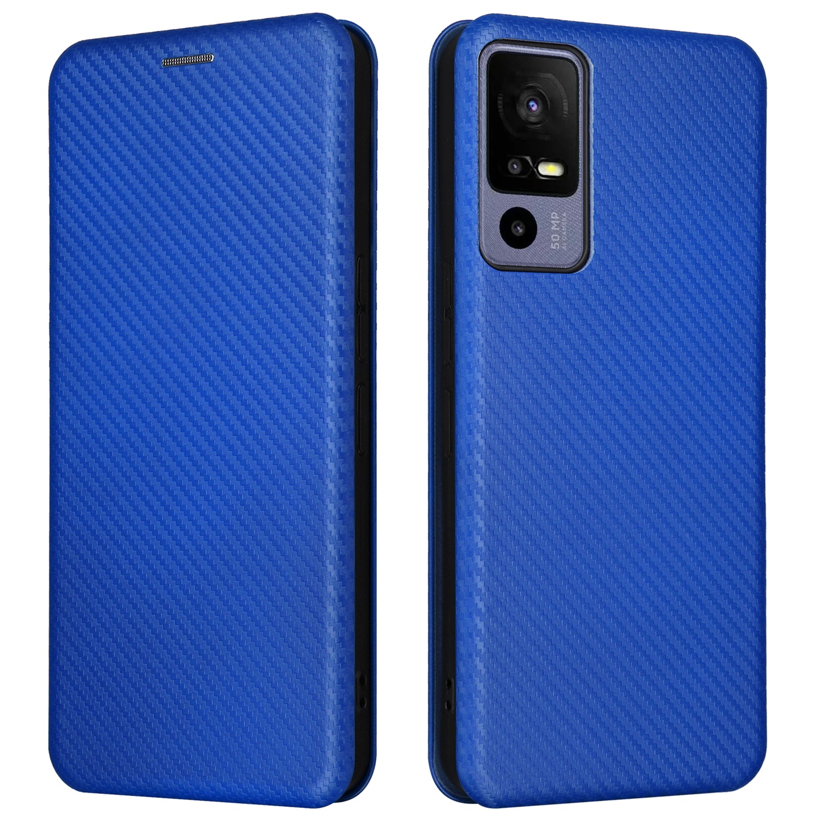 For TCL 40R 5G Magnetic Auto-absorbed Carbon Fiber Texture Phone Case Folio Flip PU Leather Stand Card Holder Cover