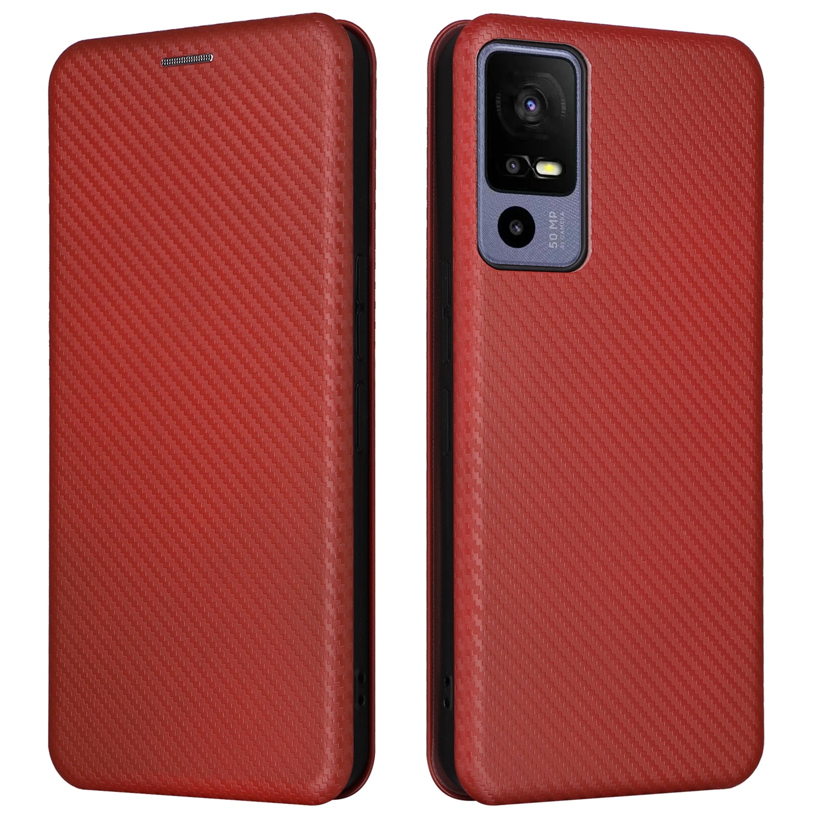 For TCL 40R 5G Magnetic Auto-absorbed Carbon Fiber Texture Phone Case Folio Flip PU Leather Stand Card Holder Cover