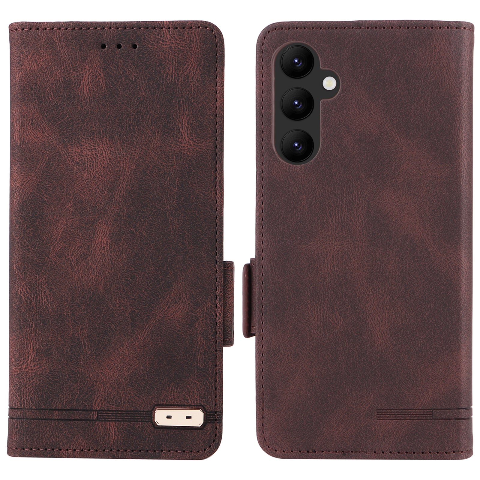Scratch Proof Phone Cover for Samsung Galaxy A34 5G Hardware Decor Dual Magnetic Clasp Wallet Foldable Stand PU Leather Phone Case