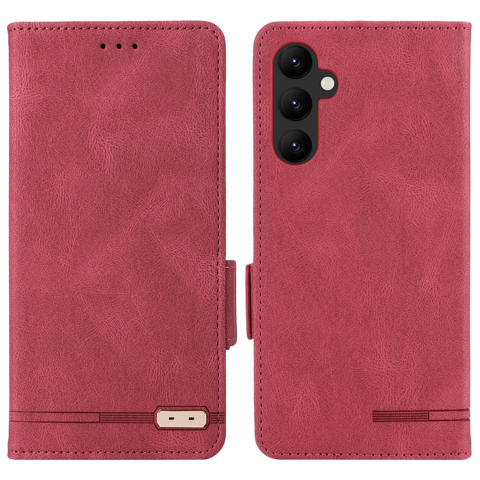 Scratch Proof Phone Cover for Samsung Galaxy A34 5G Hardware Decor Dual Magnetic Clasp Wallet Foldable Stand PU Leather Phone Case