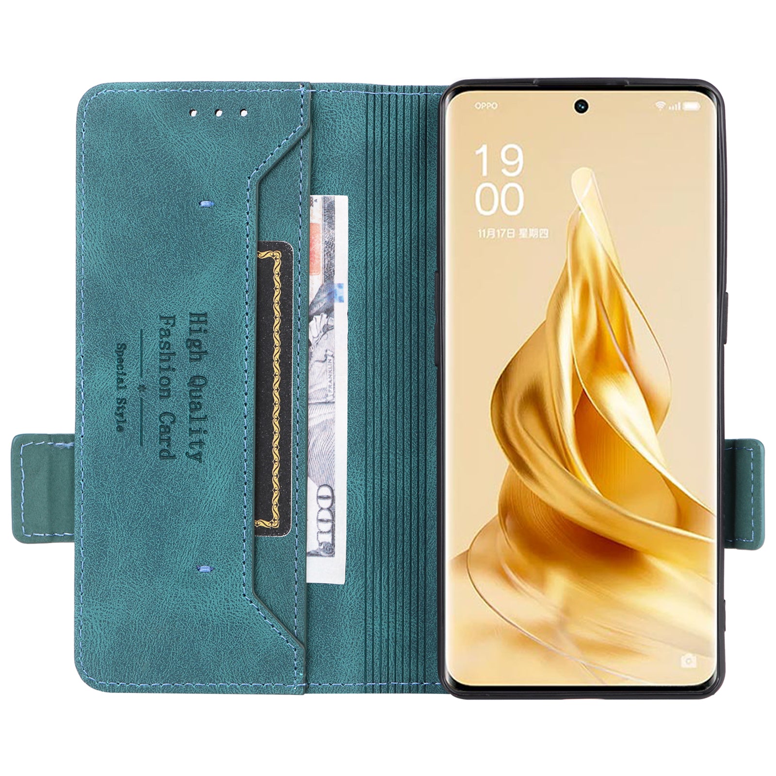 Bump Proof Phone Cover for Oppo Reno9 Pro 5G Hardware Decor Dual Magnetic Clasp Wallet Stand PU Leather Phone Case