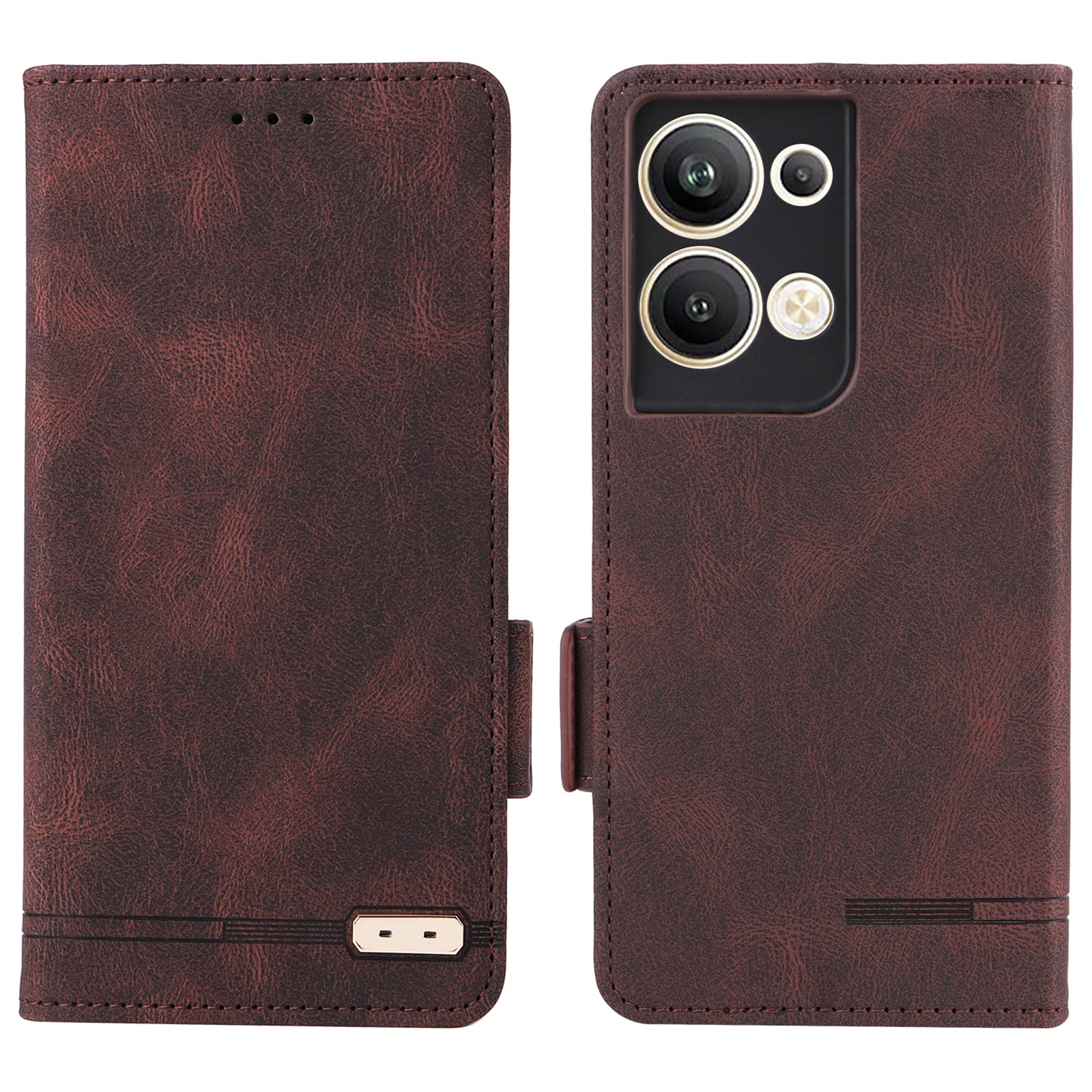 Bump Proof Phone Cover for Oppo Reno9 Pro 5G Hardware Decor Dual Magnetic Clasp Wallet Stand PU Leather Phone Case