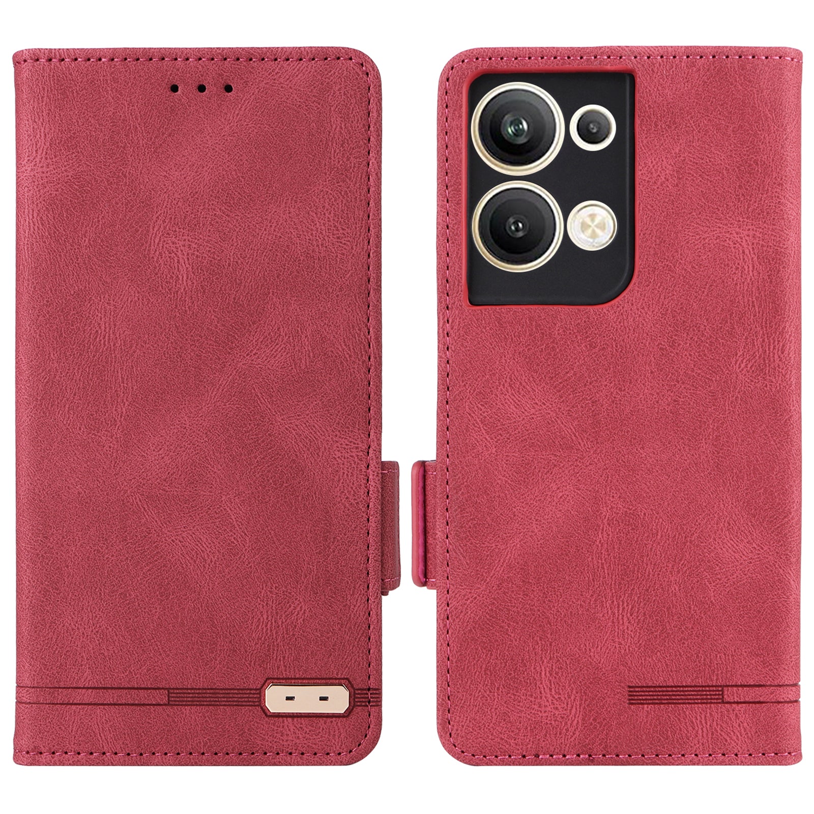 Bump Proof Phone Cover for Oppo Reno9 Pro 5G Hardware Decor Dual Magnetic Clasp Wallet Stand PU Leather Phone Case