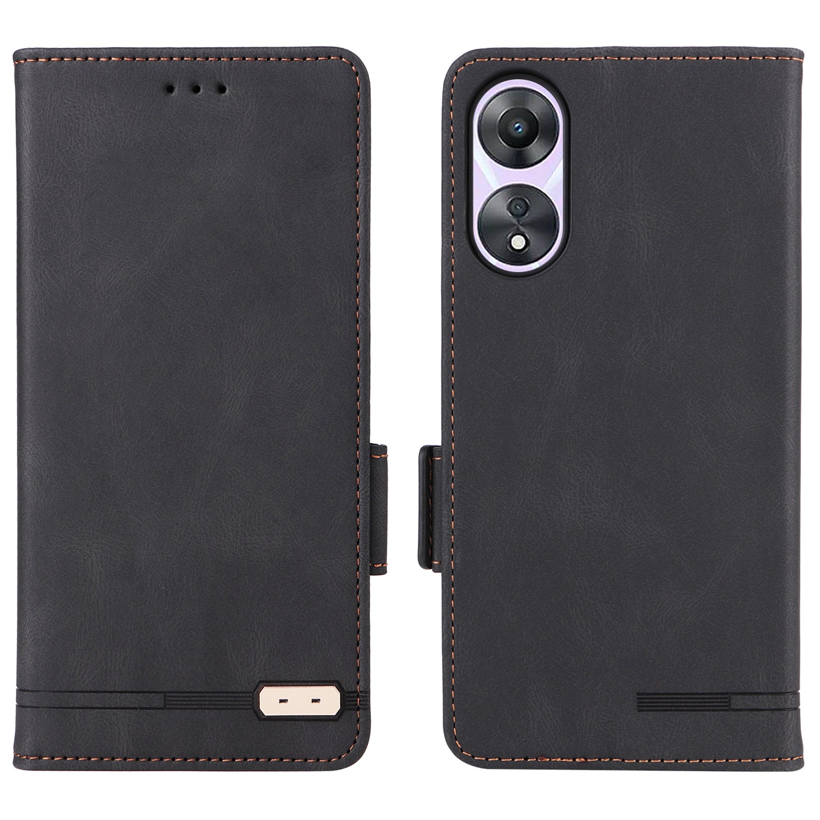 Shockproof Phone Cover for Oppo A58 5G Hardware Decor Dual Magnetic Clasp Wallet Hands-free Stand PU Leather Phone Case