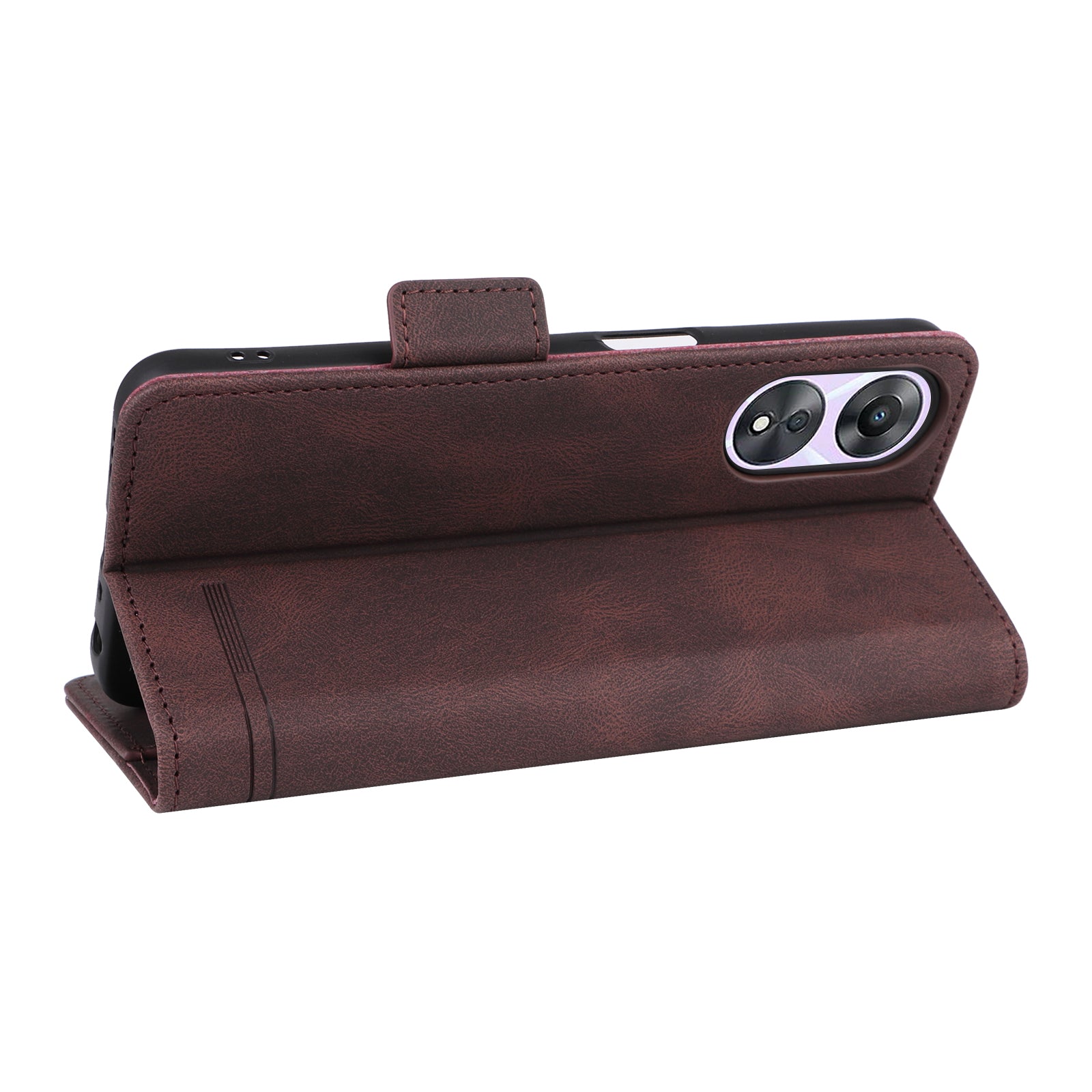 Shockproof Phone Cover for Oppo A58 5G Hardware Decor Dual Magnetic Clasp Wallet Hands-free Stand PU Leather Phone Case