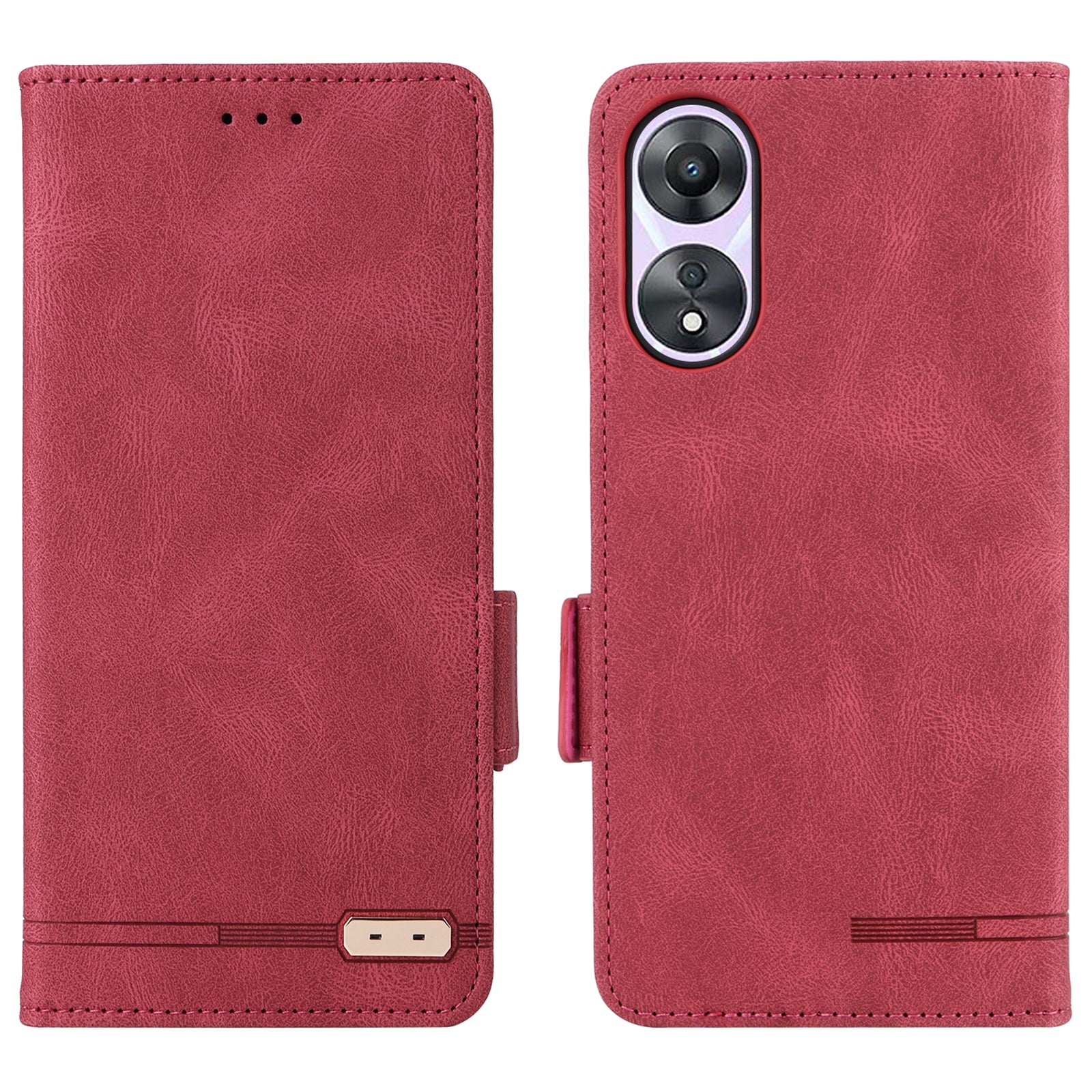 Shockproof Phone Cover for Oppo A58 5G Hardware Decor Dual Magnetic Clasp Wallet Hands-free Stand PU Leather Phone Case