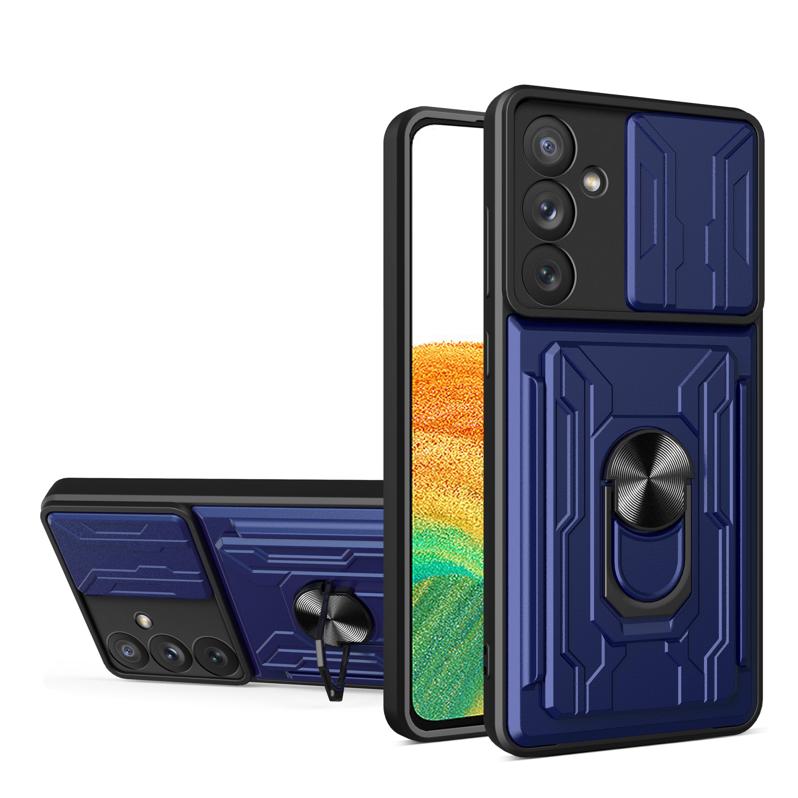 For Samsung Galaxy A34 5G Card Holder Design Ring Kickstand Phone Case Slide Camera Protection PC TPU Shockproof Cover