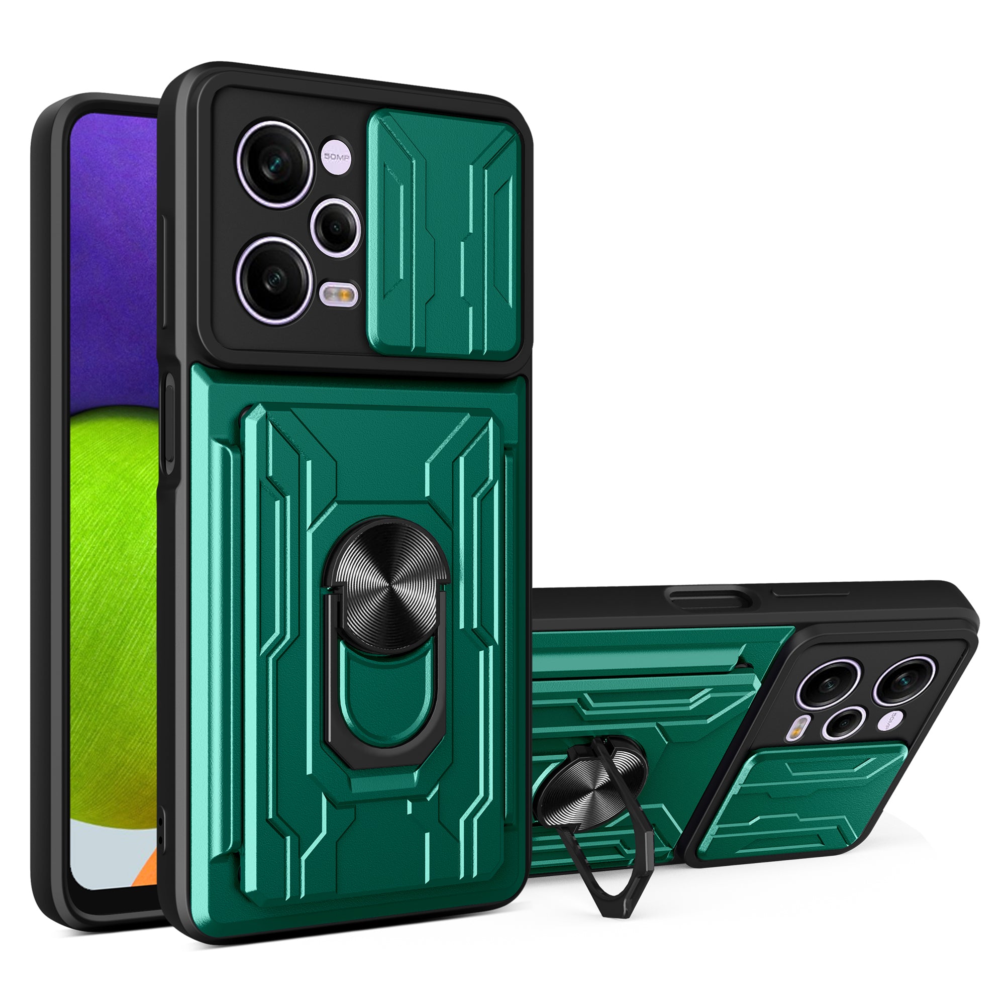 For Xiaomi Redmi Note 12 Pro 5G PU Leather Stand Wallet Cover Finger Ring Kickstand PC TPU Phone Case Slide Camera Protection Cover with Card Holder