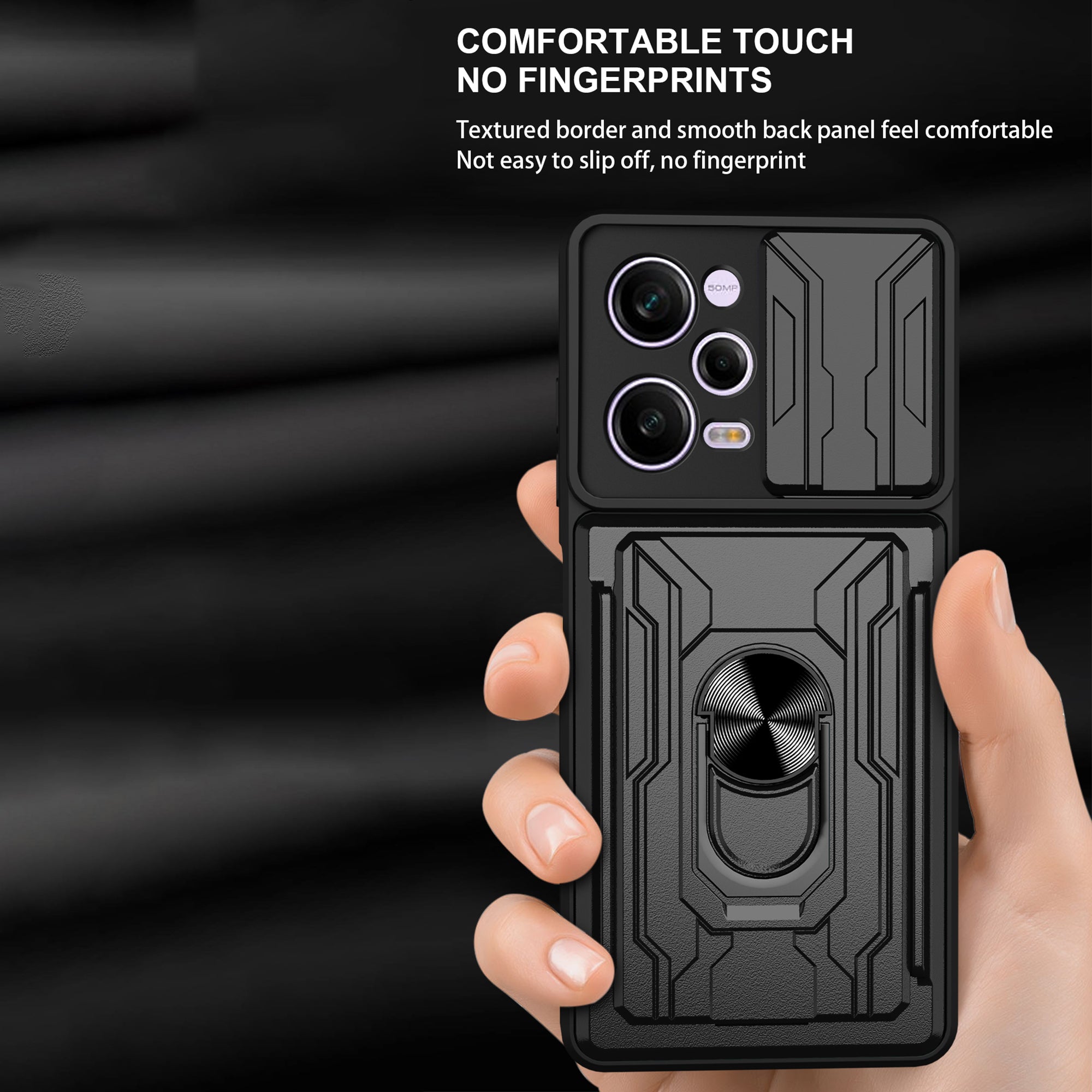 For Xiaomi Redmi Note 12 Pro 5G PU Leather Stand Wallet Cover Finger Ring Kickstand PC TPU Phone Case Slide Camera Protection Cover with Card Holder