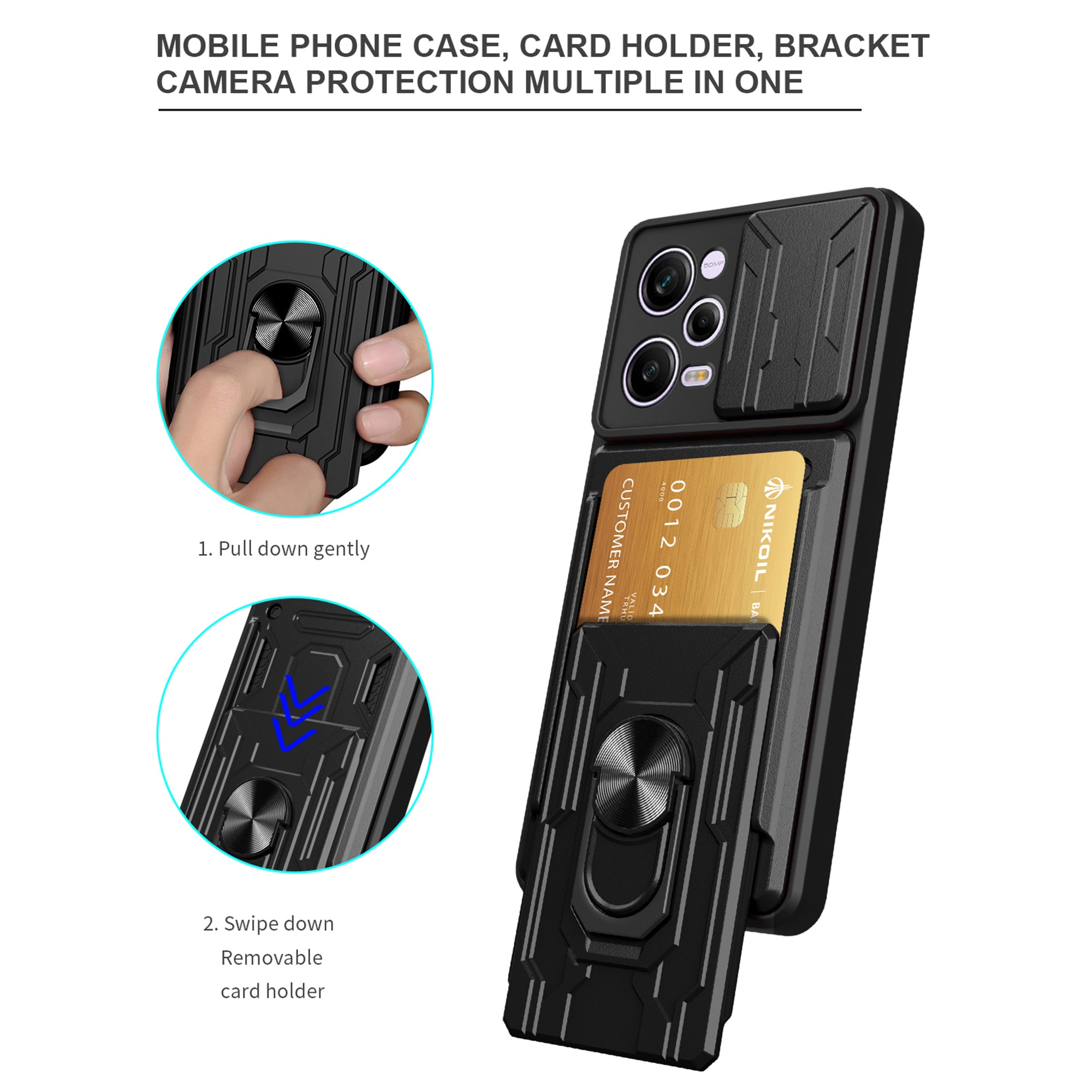 For Xiaomi Redmi Note 12 Pro 5G PU Leather Stand Wallet Cover Finger Ring Kickstand PC TPU Phone Case Slide Camera Protection Cover with Card Holder