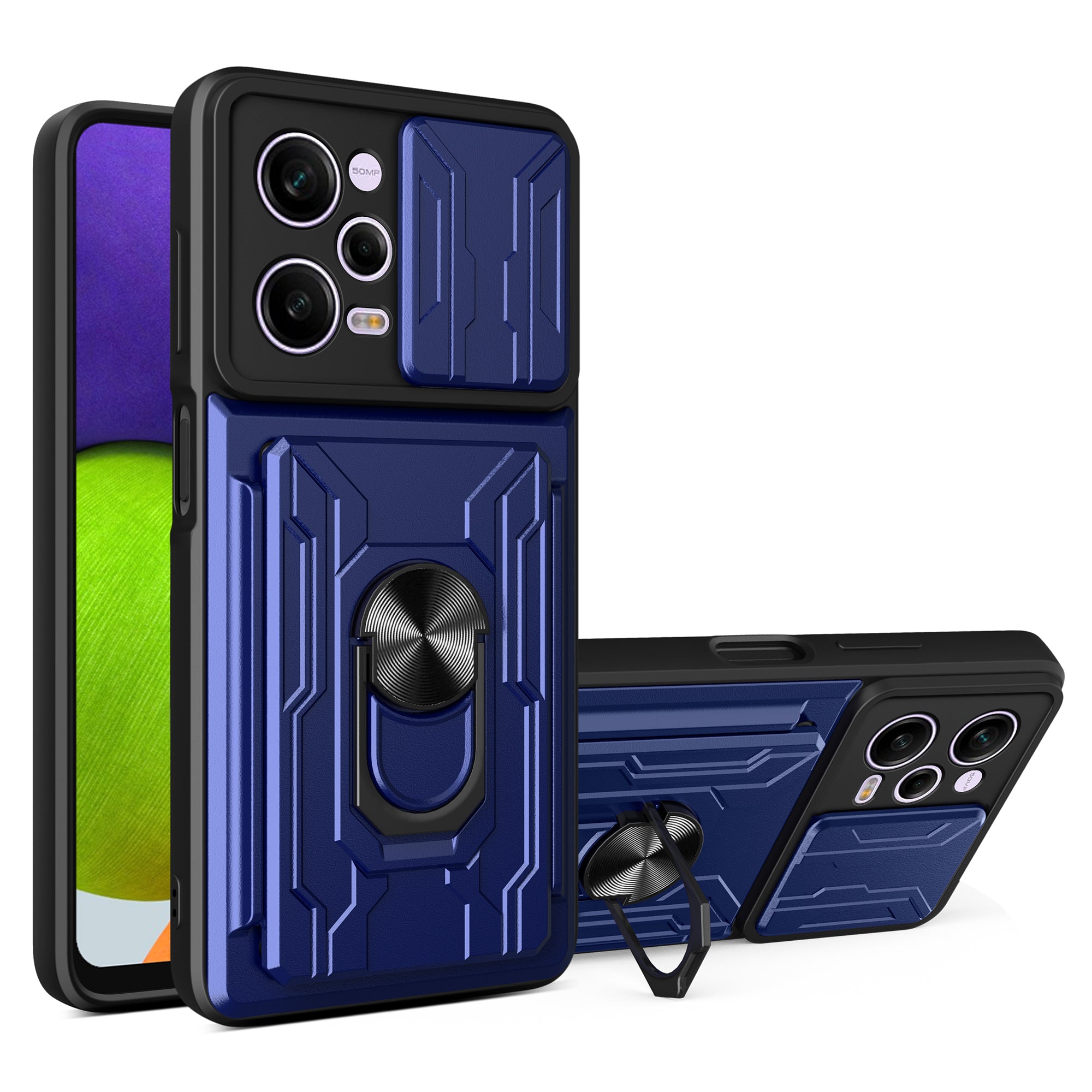 For Xiaomi Redmi Note 12 Pro 5G PU Leather Stand Wallet Cover Finger Ring Kickstand PC TPU Phone Case Slide Camera Protection Cover with Card Holder