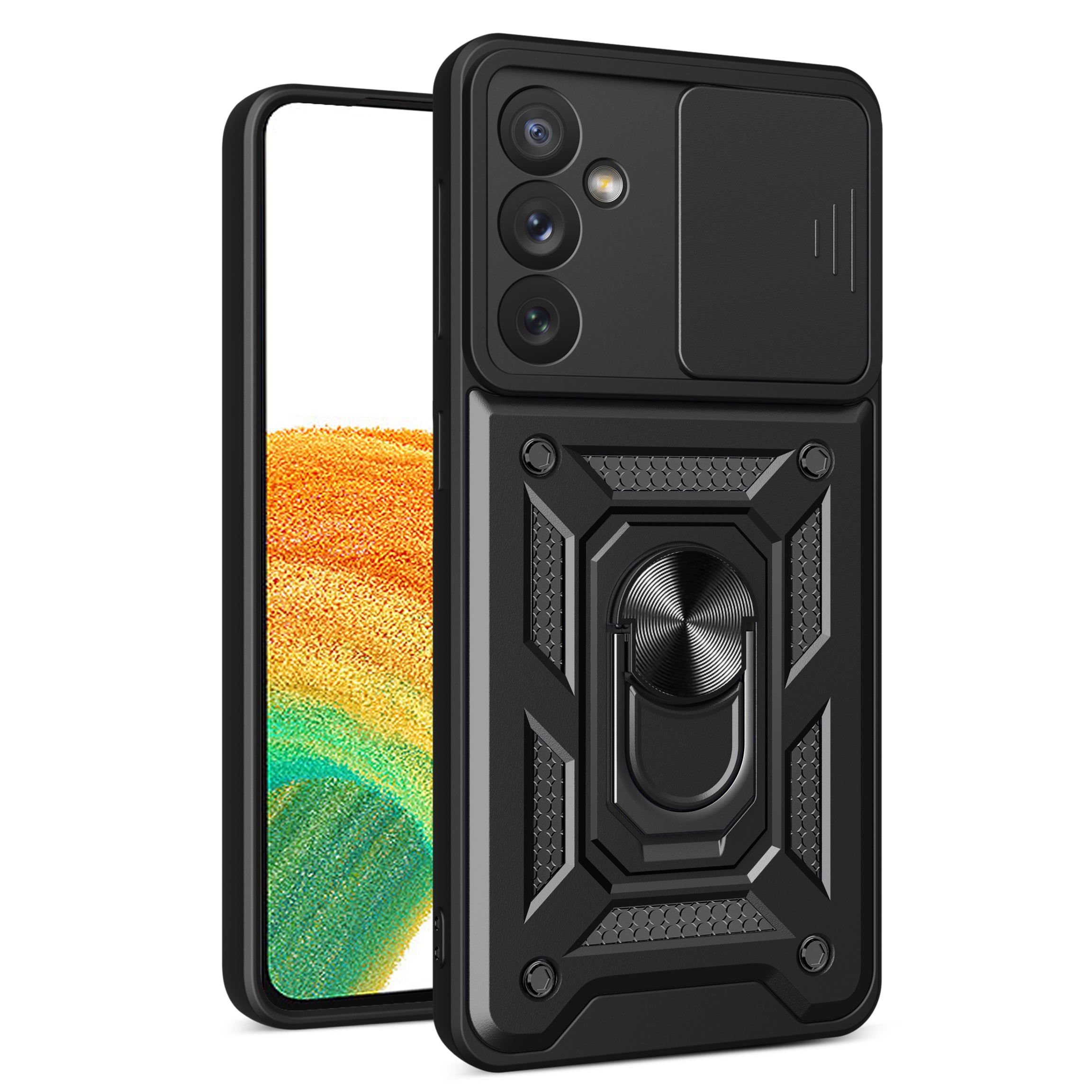 For Samsung Galaxy A34 5G Shockproof TPU PC Case Ring Kickstand Slide Camera Protector Anti-Scratch Back Cover