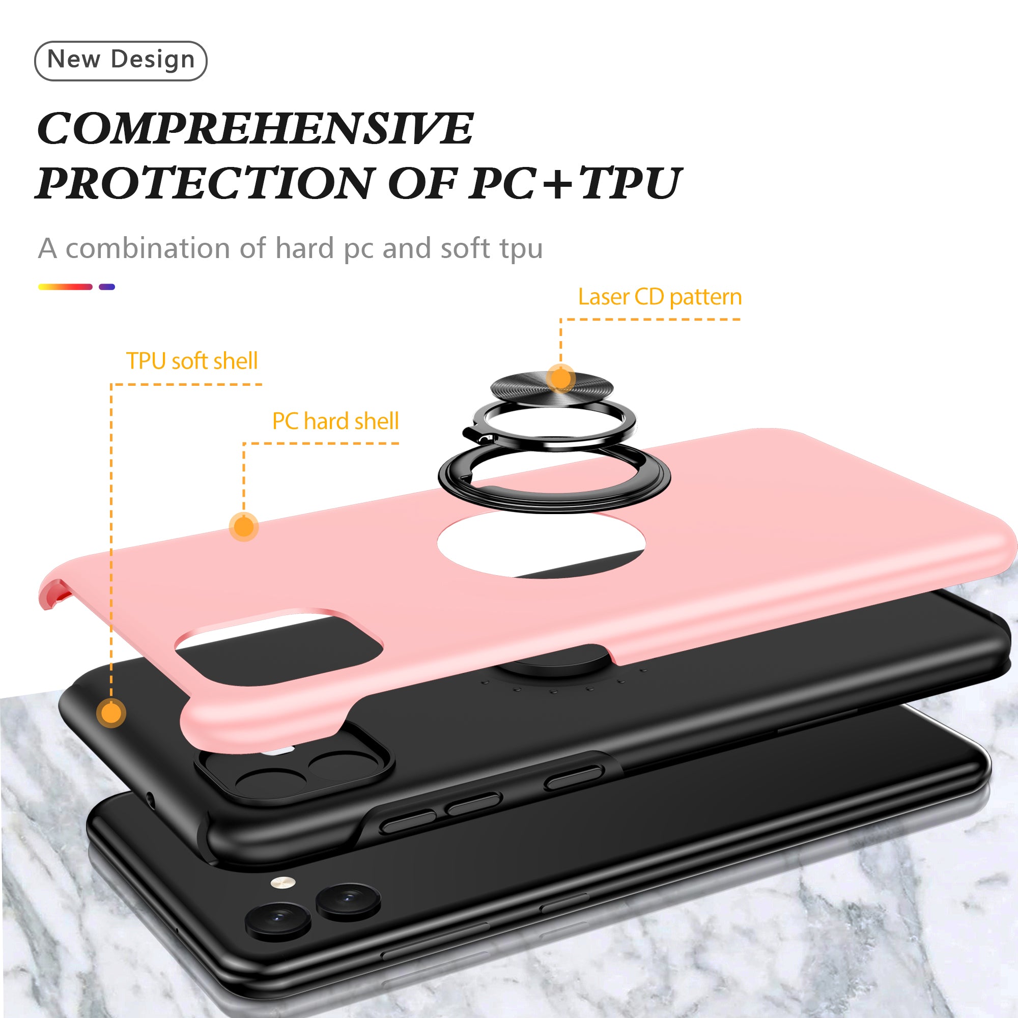 Pro Samsung Galaxy A04 4G (164,4 x 76,3 x 9,1 mm) otočný prstencový stojánek na telefon Pouzdro na telefon Hard PC Měkký TPU kryt proti pádu