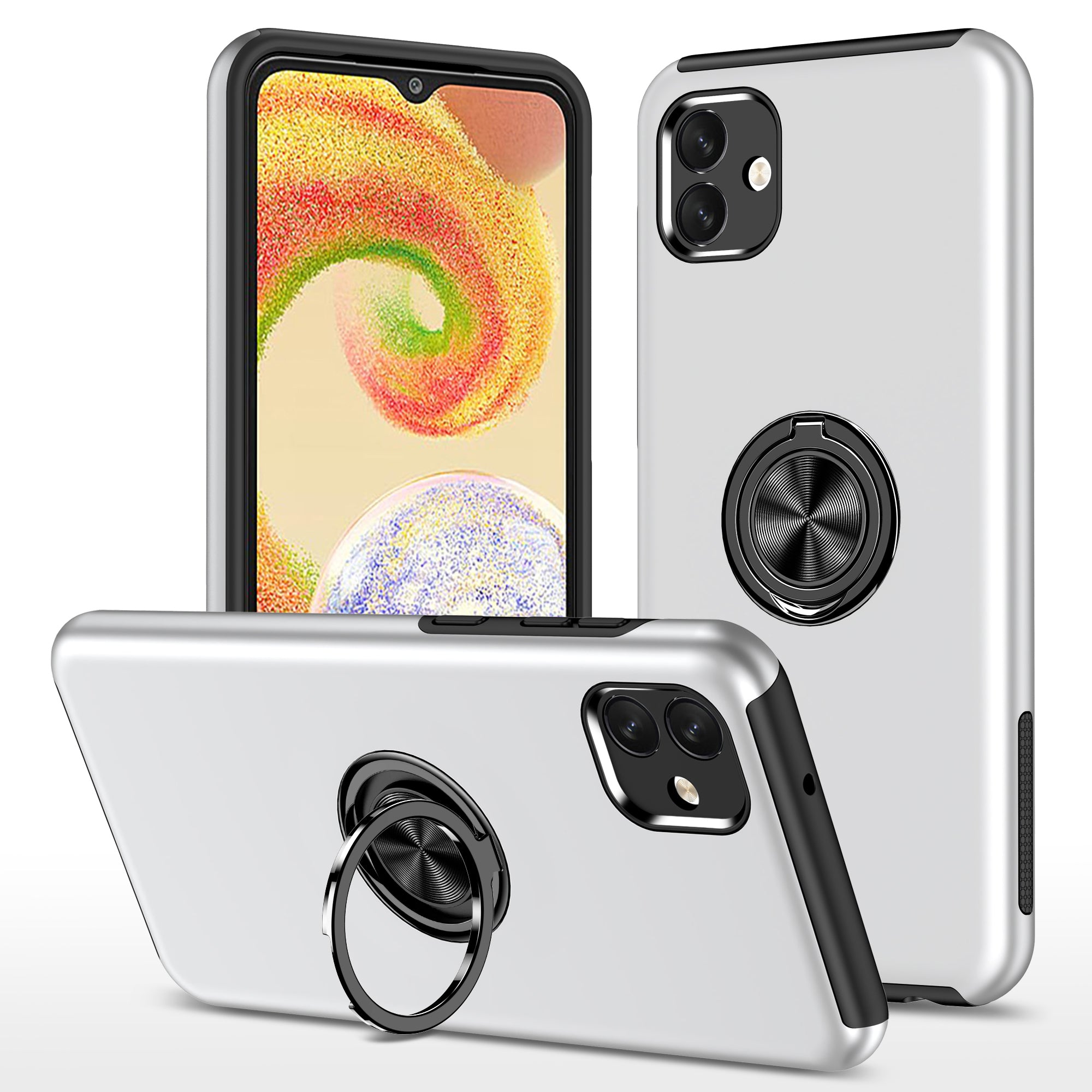 Pro Samsung Galaxy A04 4G (164,4 x 76,3 x 9,1 mm) otočný prstencový stojánek na telefon Pouzdro na telefon Hard PC Měkký TPU kryt proti pádu