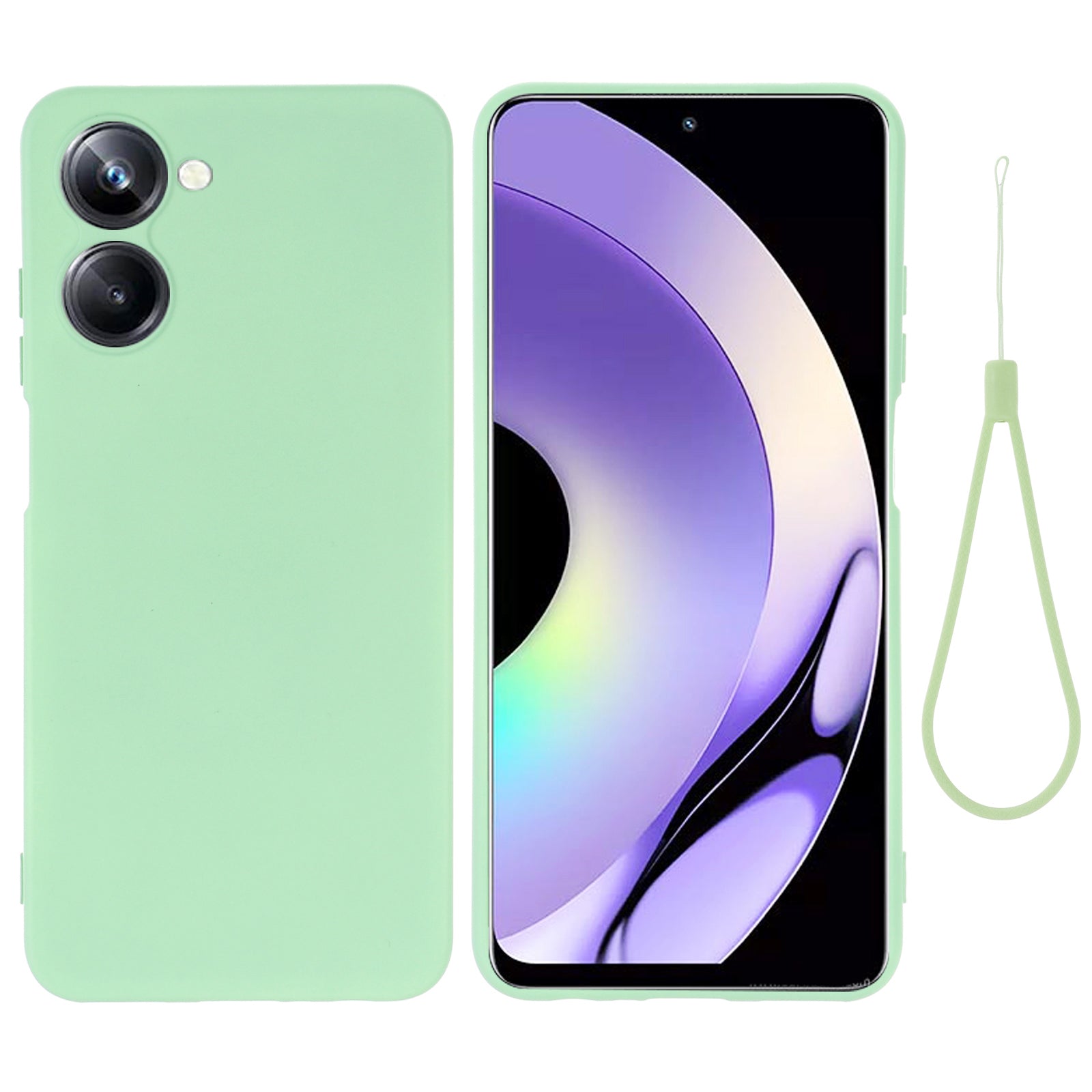 For Realme 10 4G Precise Cutout Phone Case Liquid Silicone Drop-proof Back Cover with Strap