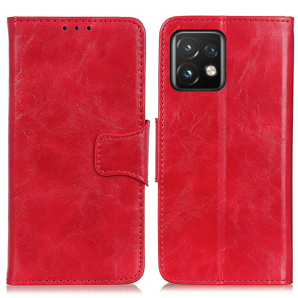For Motorola Moto Edge 40 Pro 5G Moto X40 5G Crazy Horse Texture Magnetic Clasp Split Leather Full Protection Phone Case Flip Wallet Cover Stand with Strap