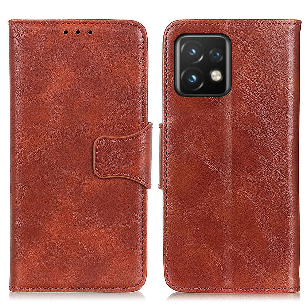 For Motorola Moto Edge 40 Pro 5G Moto X40 5G Crazy Horse Texture Magnetic Clasp Split Leather Full Protection Phone Case Flip Wallet Cover Stand with Strap