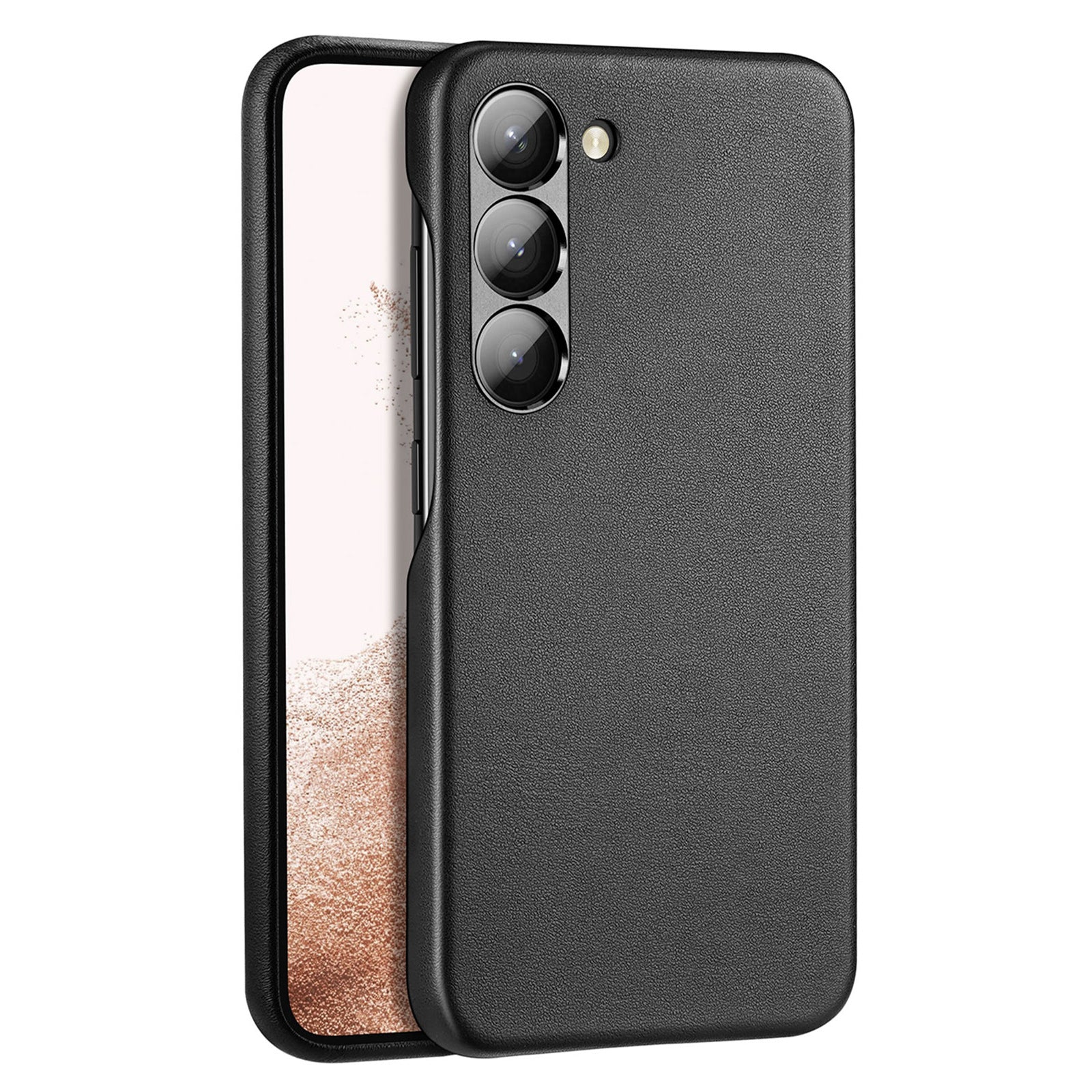 DUX DUCIS For Samsung Galaxy S23 Grit-Series Drop-proof Phone Case PU Leather PC Aluminium Alloy Mobile Phone Back Cover