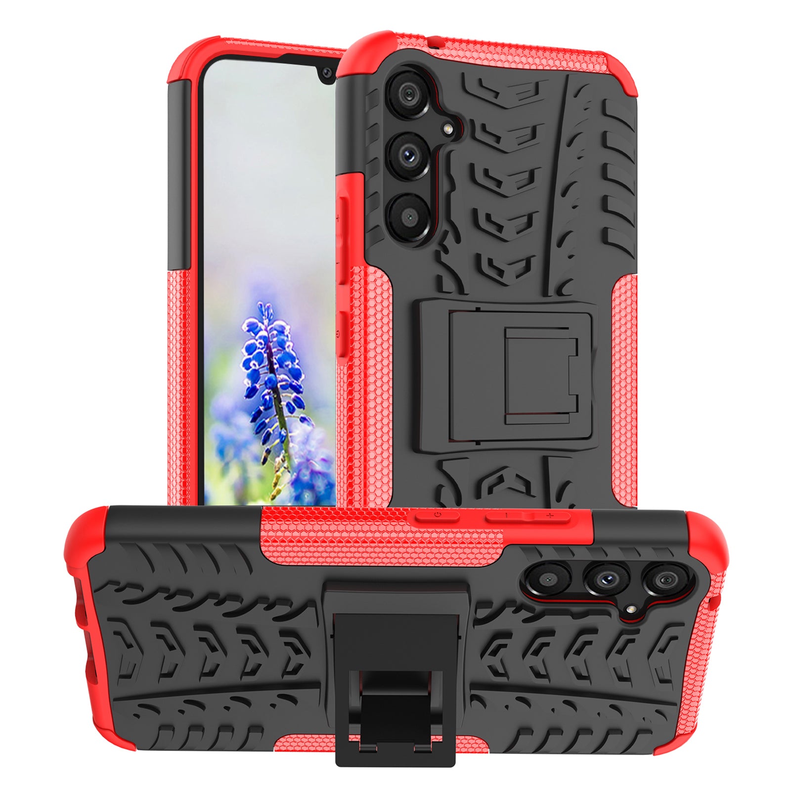 For Samsung Galaxy A34 5G Cool Tire Texture Soft TPU Hard PC Anti-drop Back Cover Kickstand Protective Phone Case