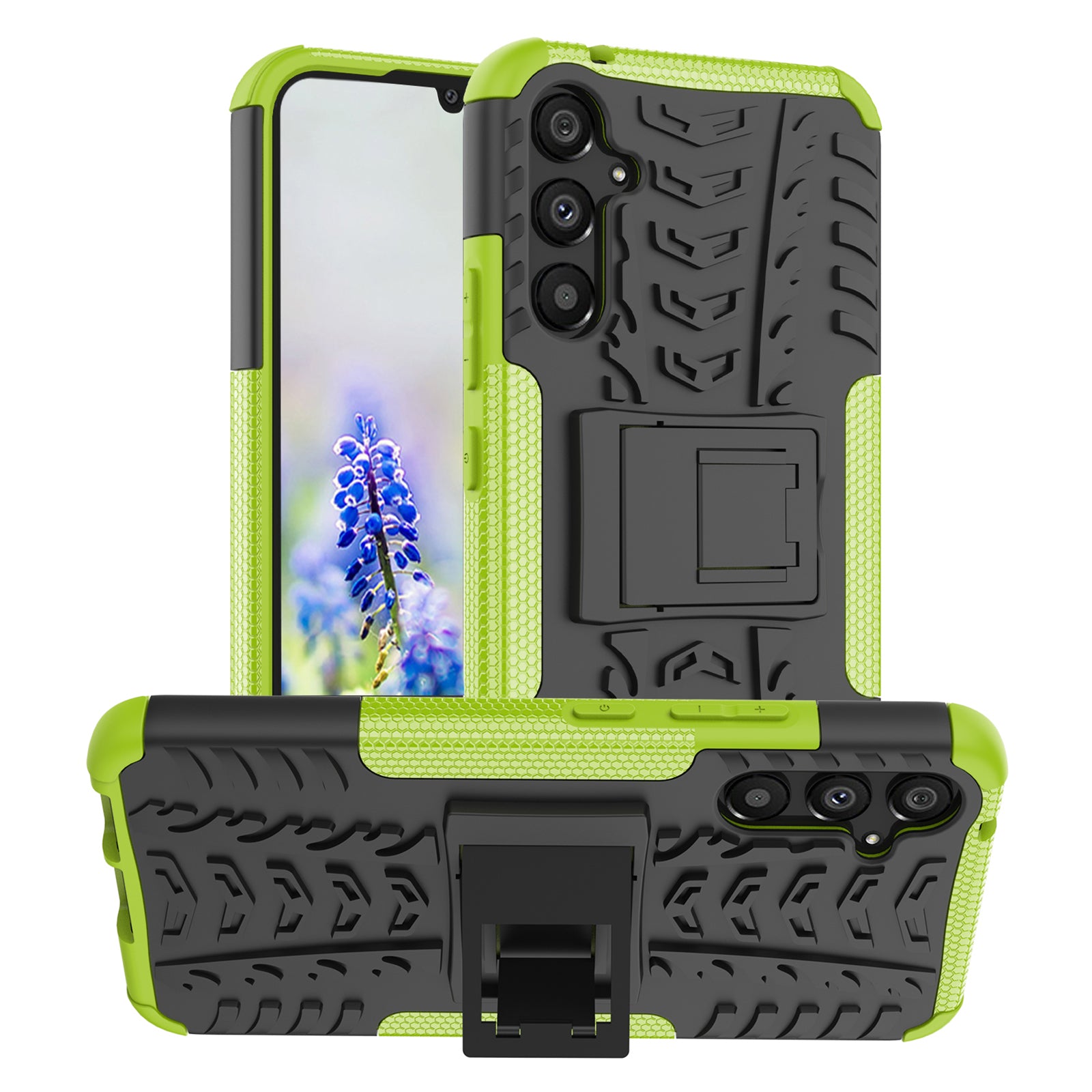 For Samsung Galaxy A34 5G Cool Tire Texture Soft TPU Hard PC Anti-drop Back Cover Kickstand Protective Phone Case