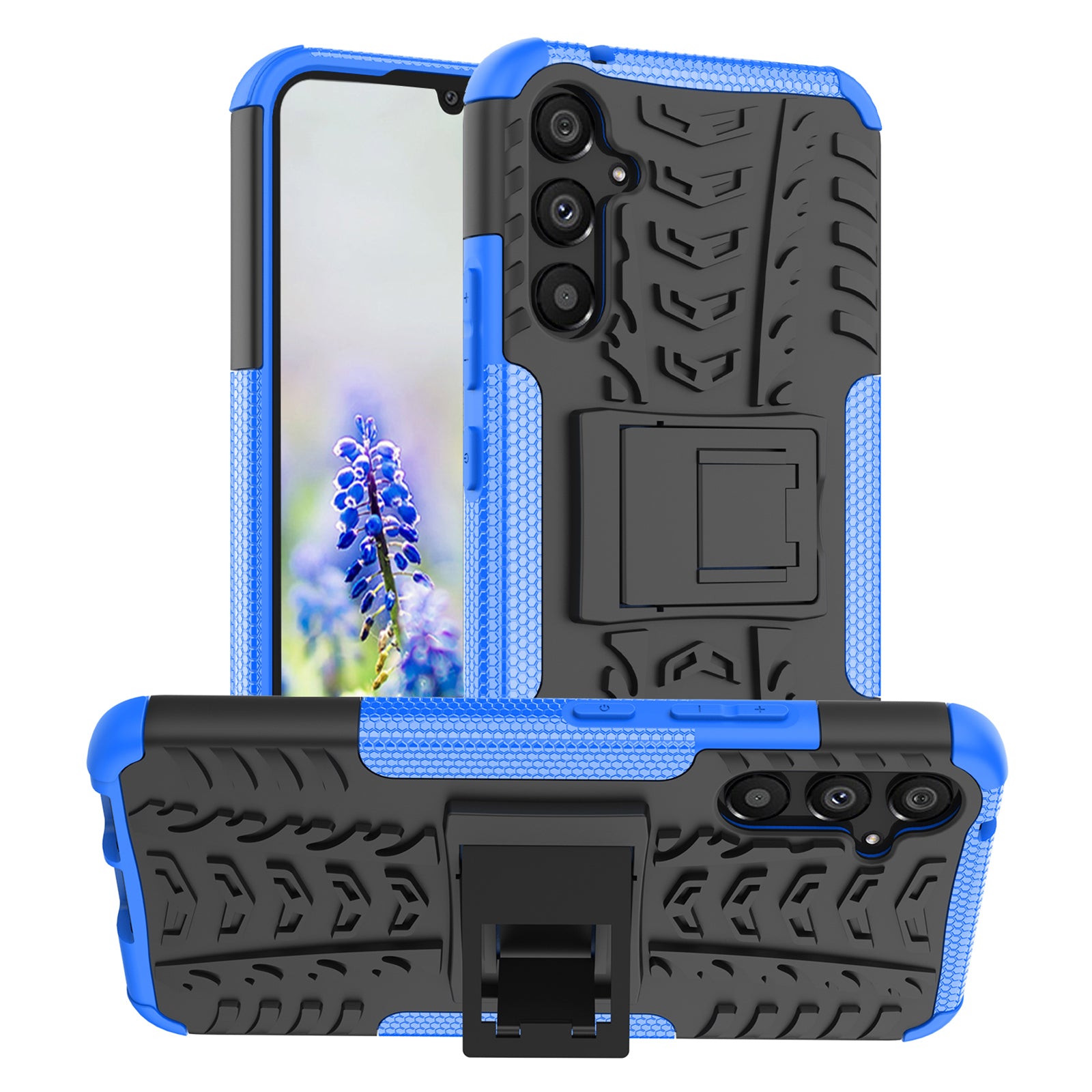 For Samsung Galaxy A34 5G Cool Tire Texture Soft TPU Hard PC Anti-drop Back Cover Kickstand Protective Phone Case