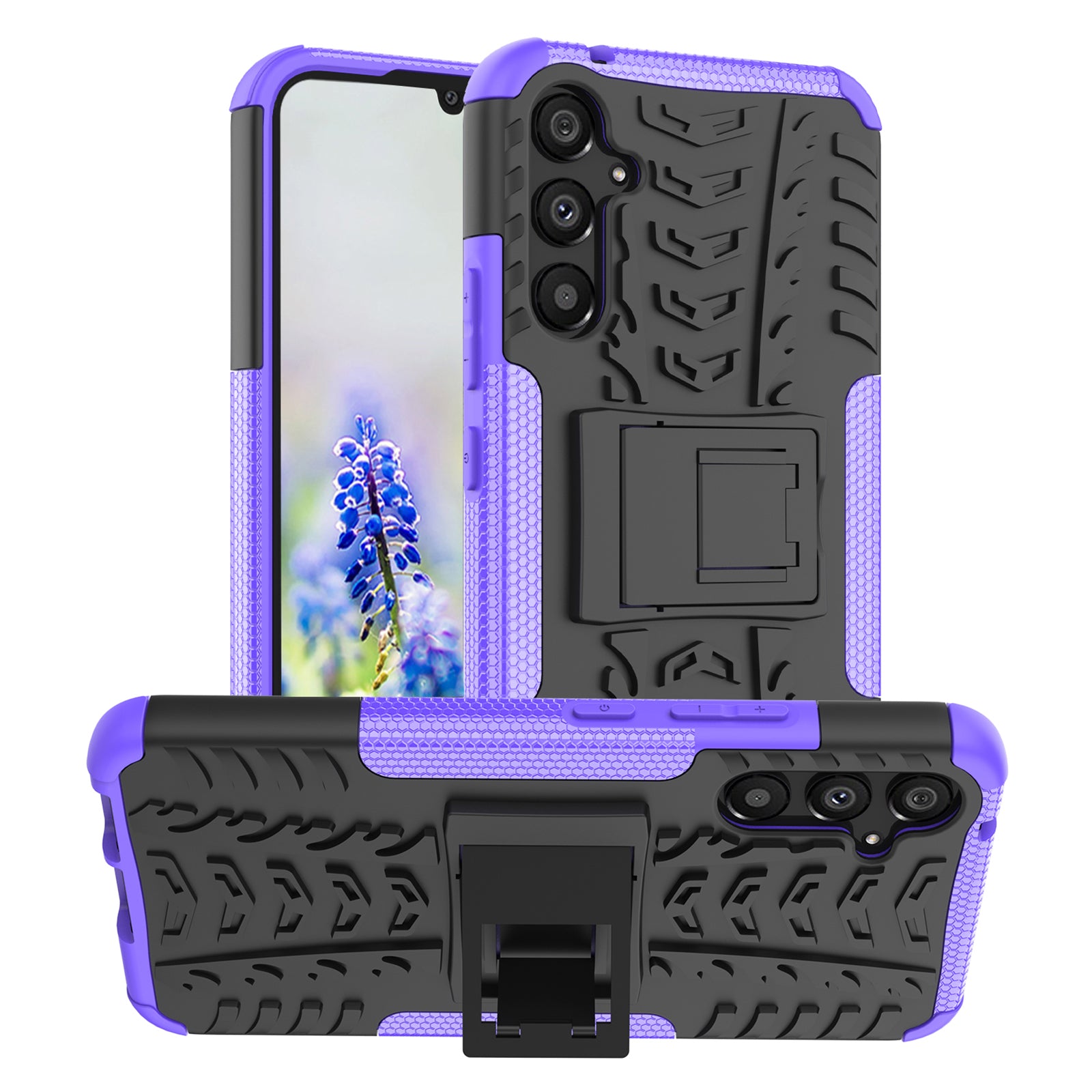 For Samsung Galaxy A34 5G Cool Tire Texture Soft TPU Hard PC Anti-drop Back Cover Kickstand Protective Phone Case