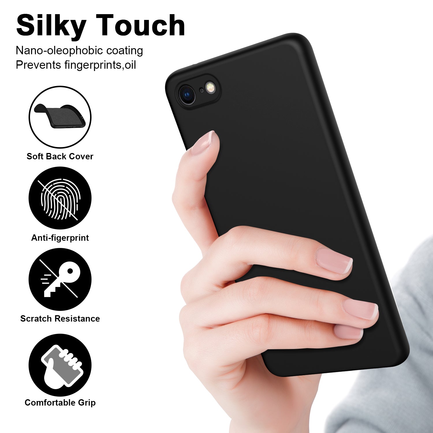For iPhone 6 7 8 4.7 inch SE (2020) SE (2022) Rubberized 2.2mm Thickness Shockproof Phone Case Fiber Lining Cushion TPU Phone Cover