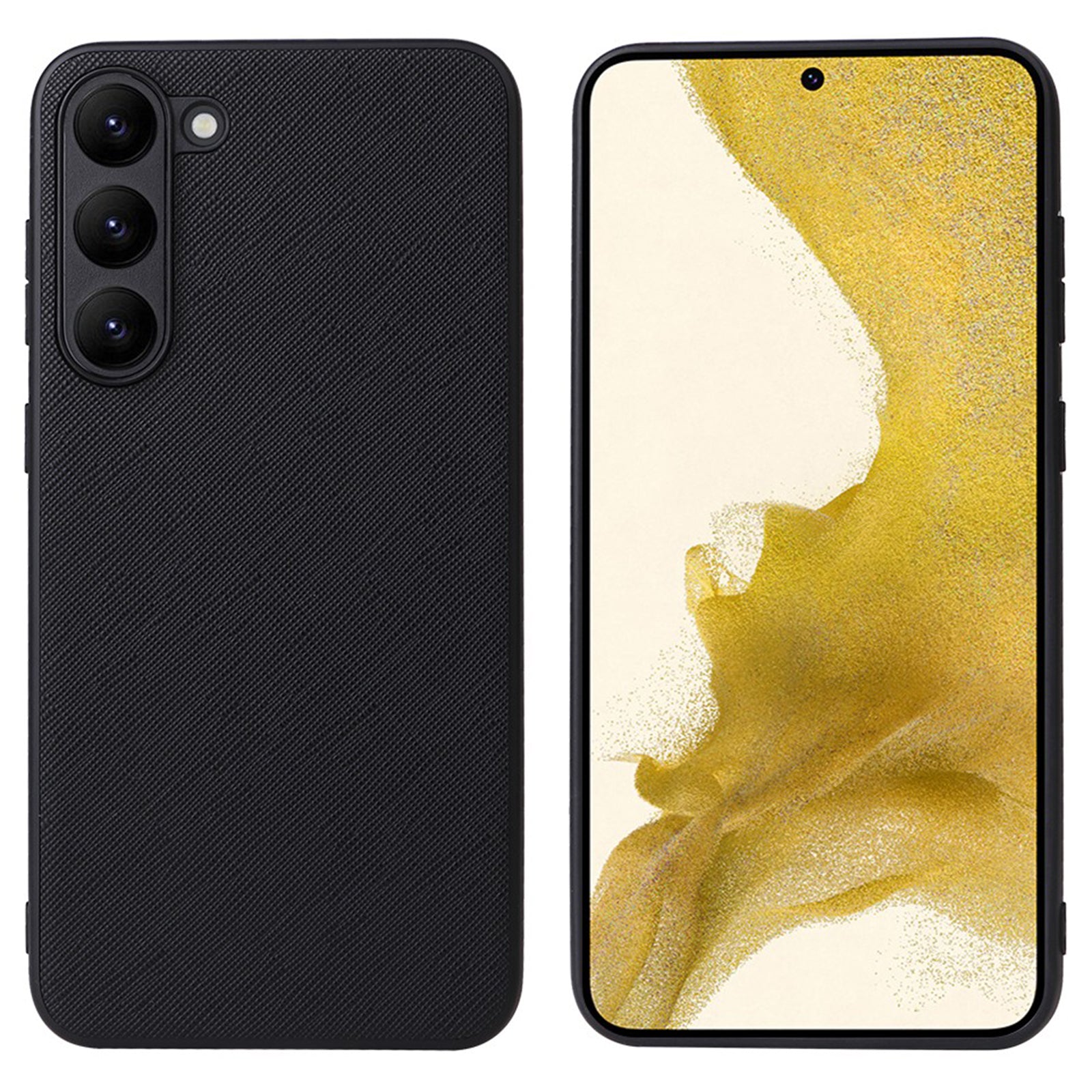 For Samsung Galaxy S23 Textured PU Leather Hybrid Phone Case Soft TPU Hard PC Anti-Scratch Lining Shockproof Cover