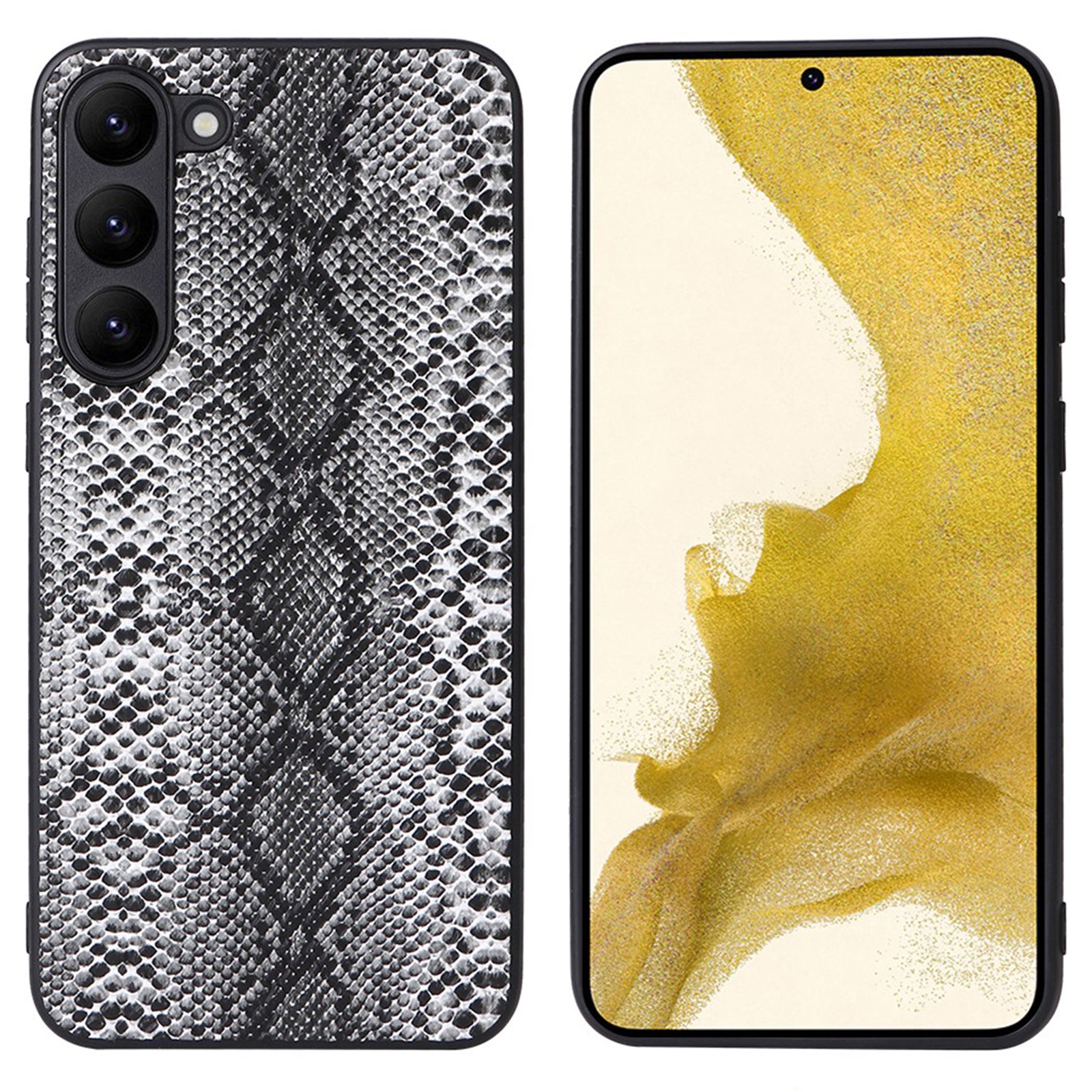 For Samsung Galaxy S23 Textured PU Leather Hybrid Phone Case Soft TPU Hard PC Anti-Scratch Lining Shockproof Cover