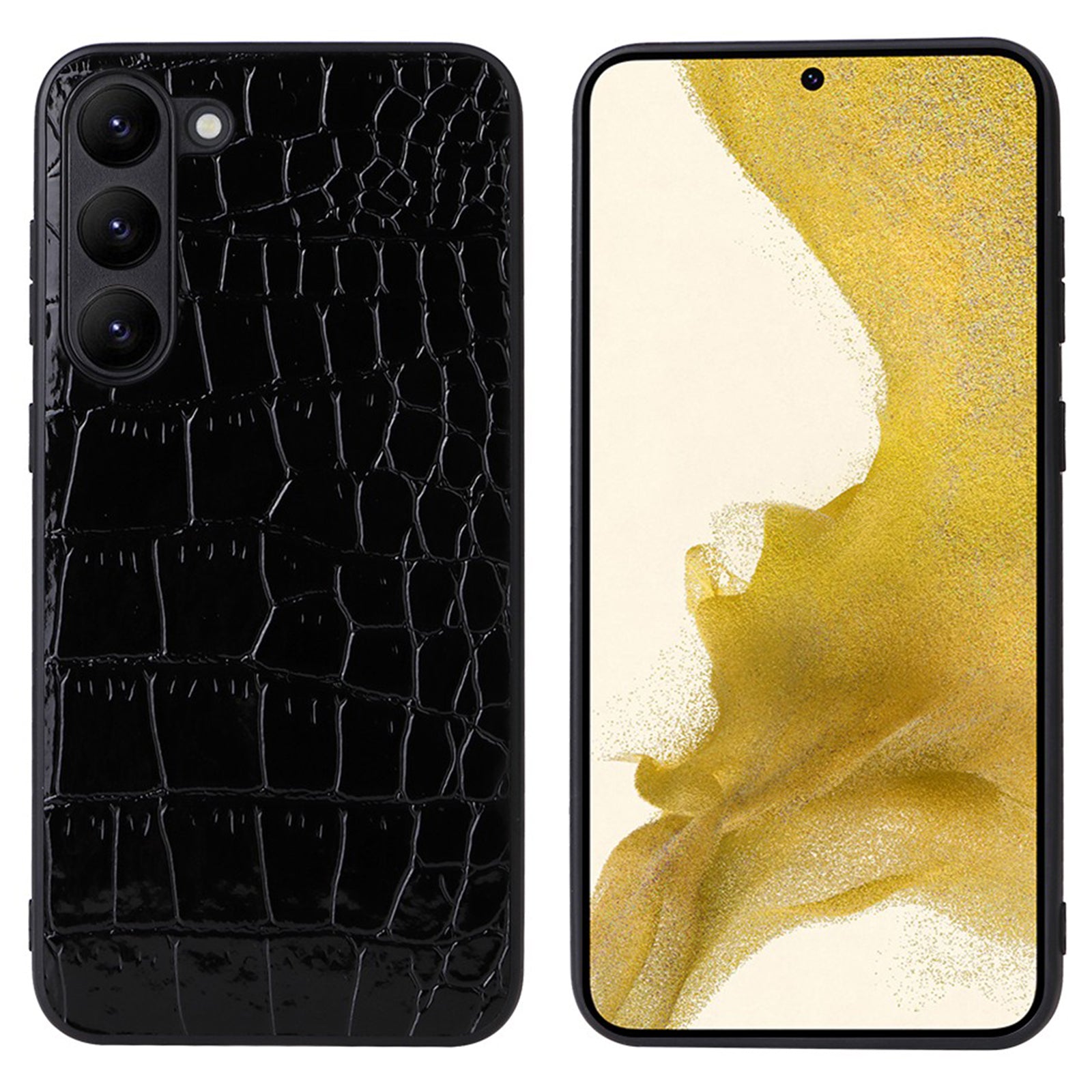 For Samsung Galaxy S23 Textured PU Leather Hybrid Phone Case Soft TPU Hard PC Anti-Scratch Lining Shockproof Cover