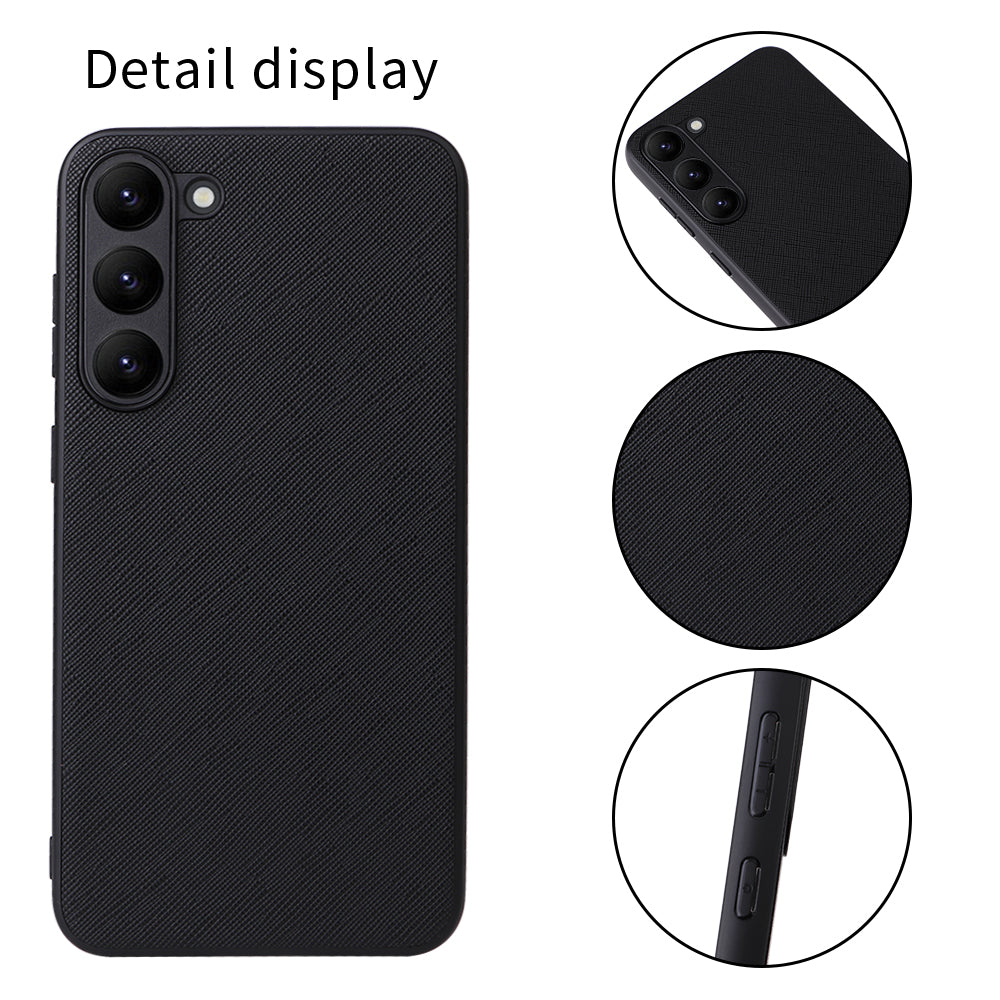 For Samsung Galaxy S23 Textured PU Leather Hybrid Slim Case Soft TPU Hard PC Protective Phone COVER with Ultra Fibrillar Lining