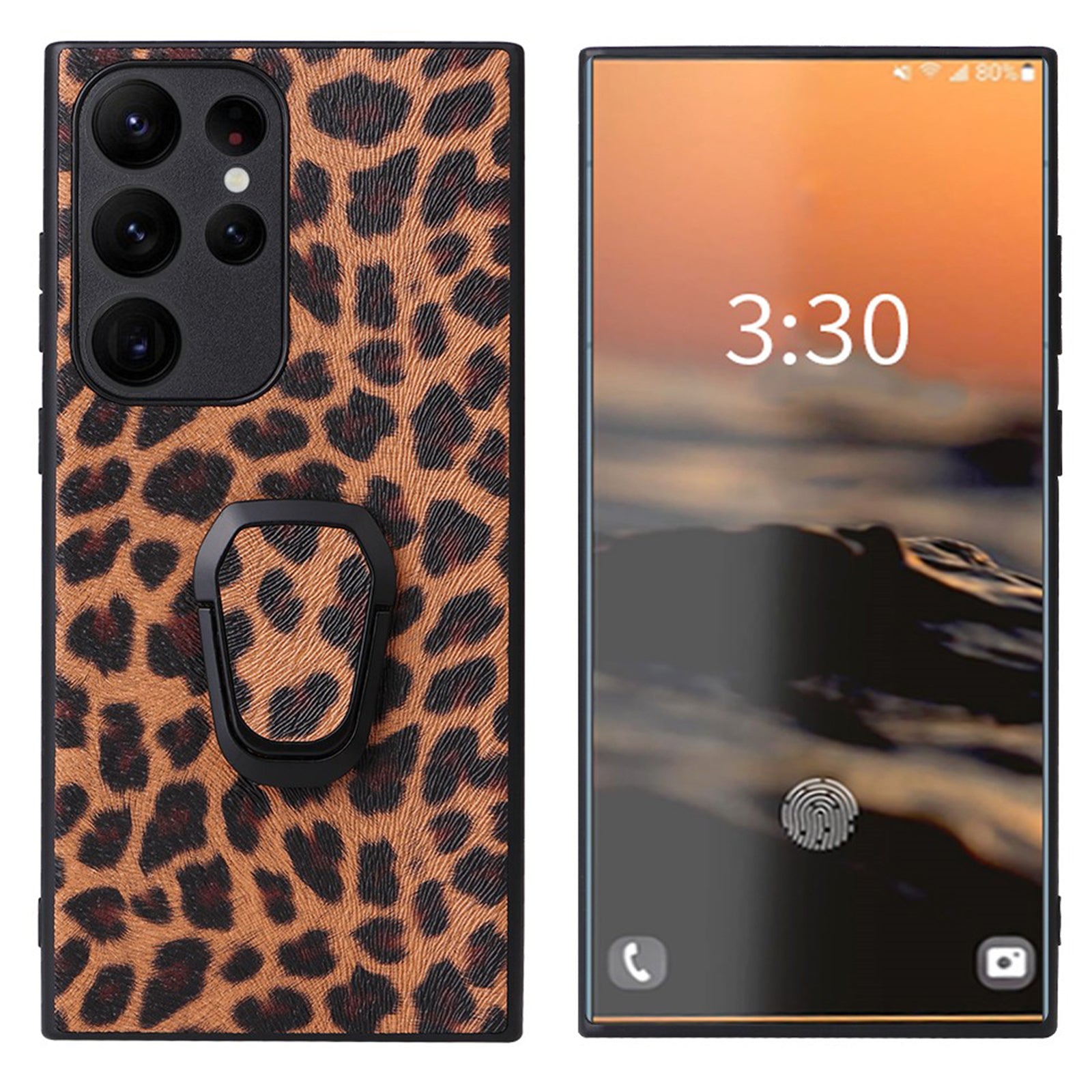 For Samsung Galaxy S23 Ultra Kickstand Camera Protection Phone Case Textured PU Leather Coated TPU PC Anti-Scratch Lining Inside Cover