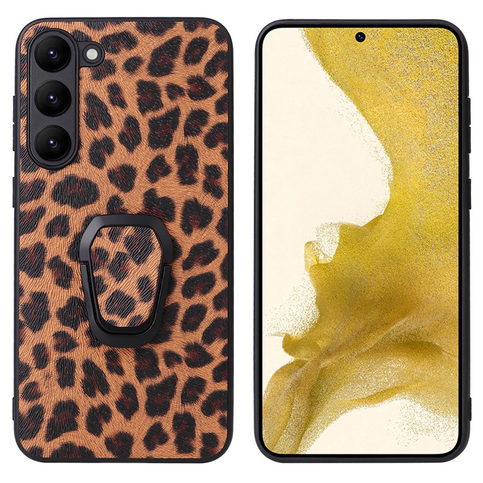 For Samsung Galaxy S23 Textured PU Leather Coated TPU PC Back Case Anti-Shock Lining Kickstand Protective Phone Cover