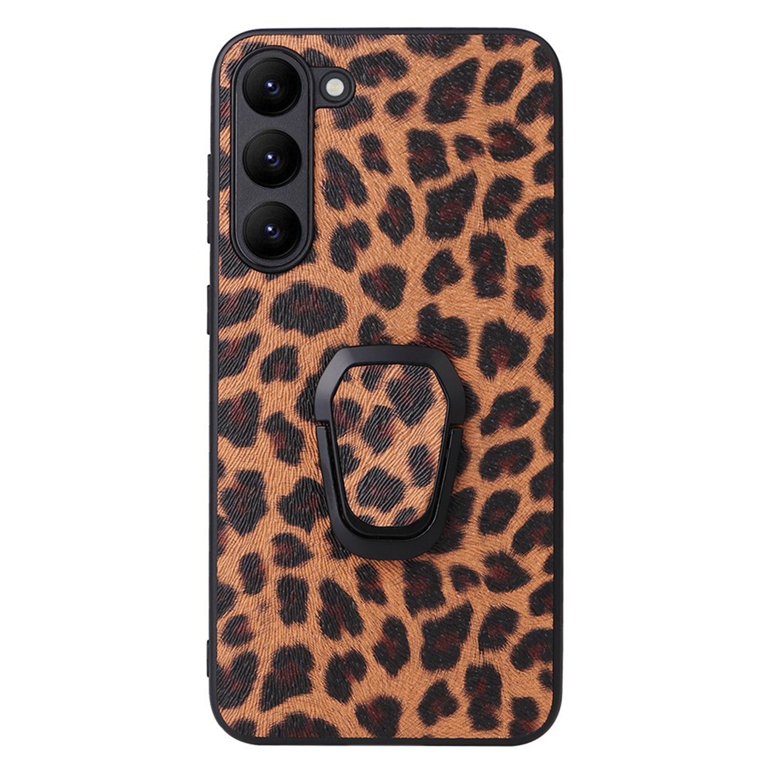 For Samsung Galaxy S23 Textured PU Leather Coated TPU PC Back Case Anti-Shock Lining Kickstand Protective Phone Cover
