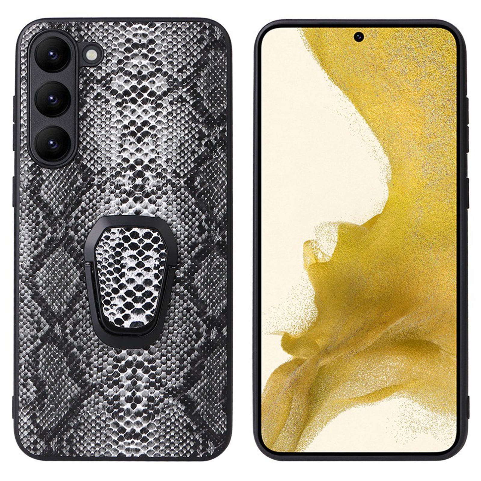 For Samsung Galaxy S23 Textured PU Leather Coated TPU PC Back Case Anti-Shock Lining Kickstand Protective Phone Cover