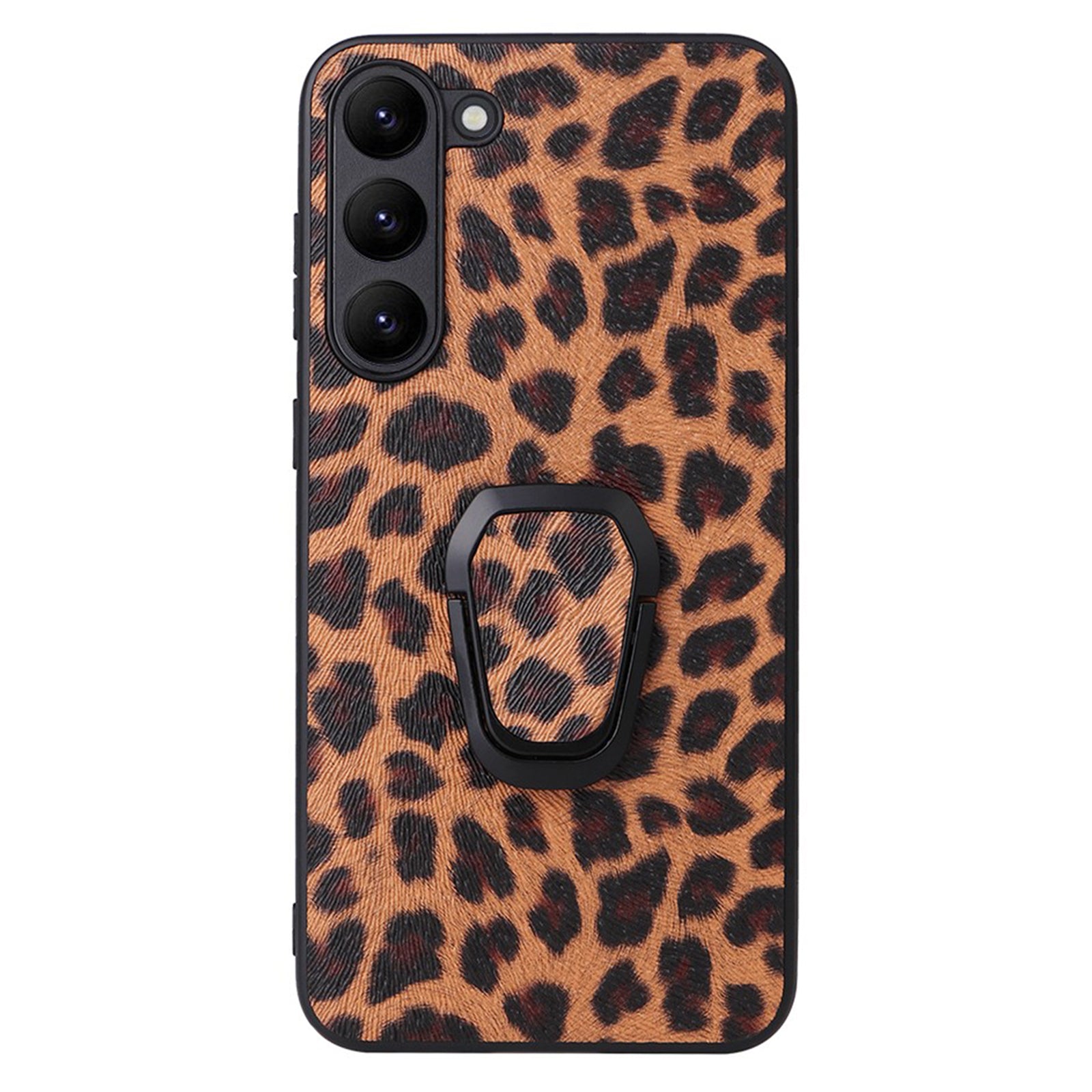 For Samsung Galaxy S23 Soft Lining Shockproof Protective Cover Textured PU Leather Coated TPU PC Kickstand Phone Case