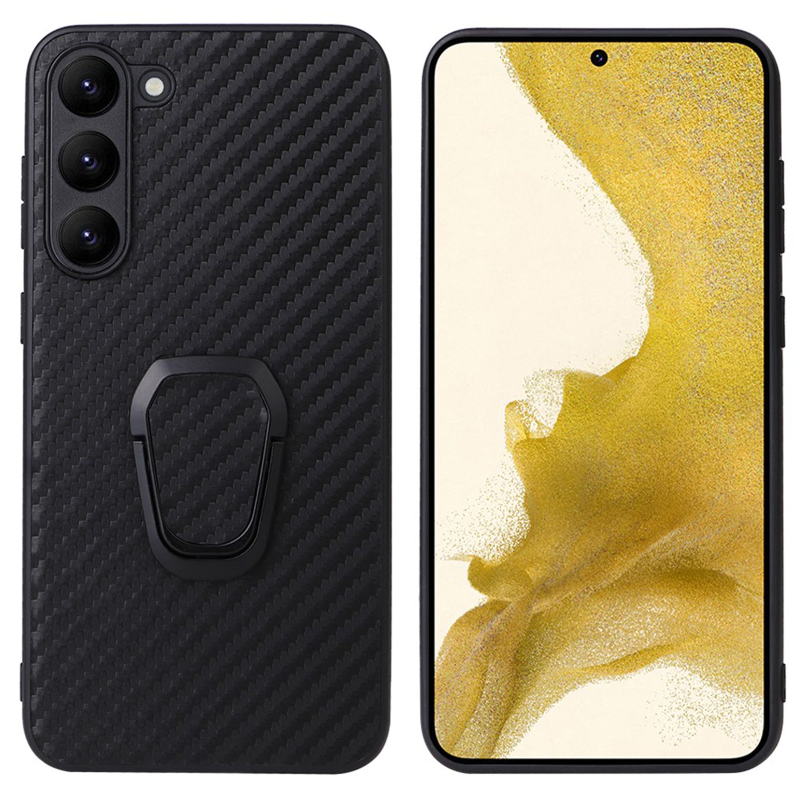 For Samsung Galaxy S23 Soft Lining Shockproof Protective Cover Textured PU Leather Coated TPU PC Kickstand Phone Case