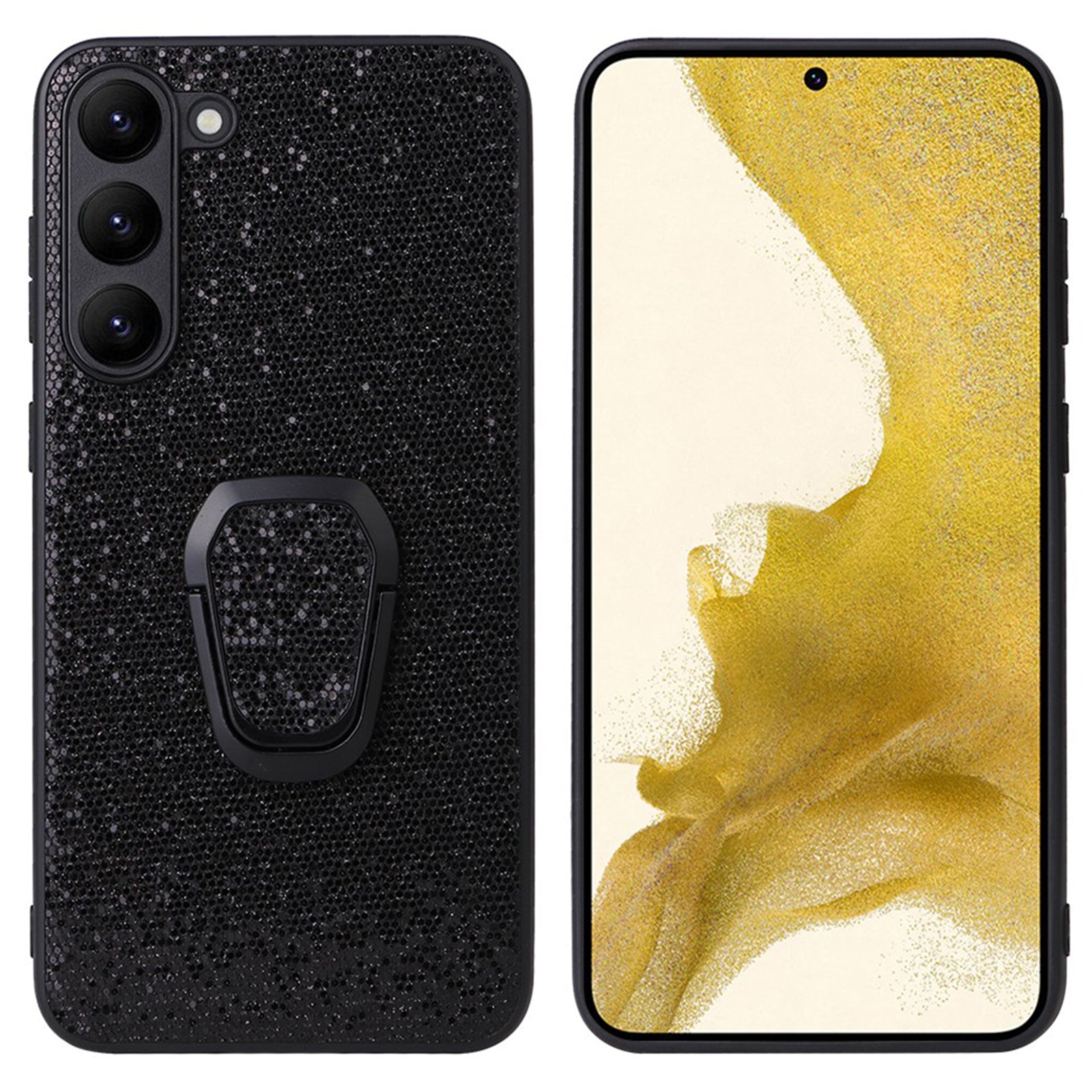 For Samsung Galaxy S23 Soft Lining Shockproof Protective Cover Textured PU Leather Coated TPU PC Kickstand Phone Case