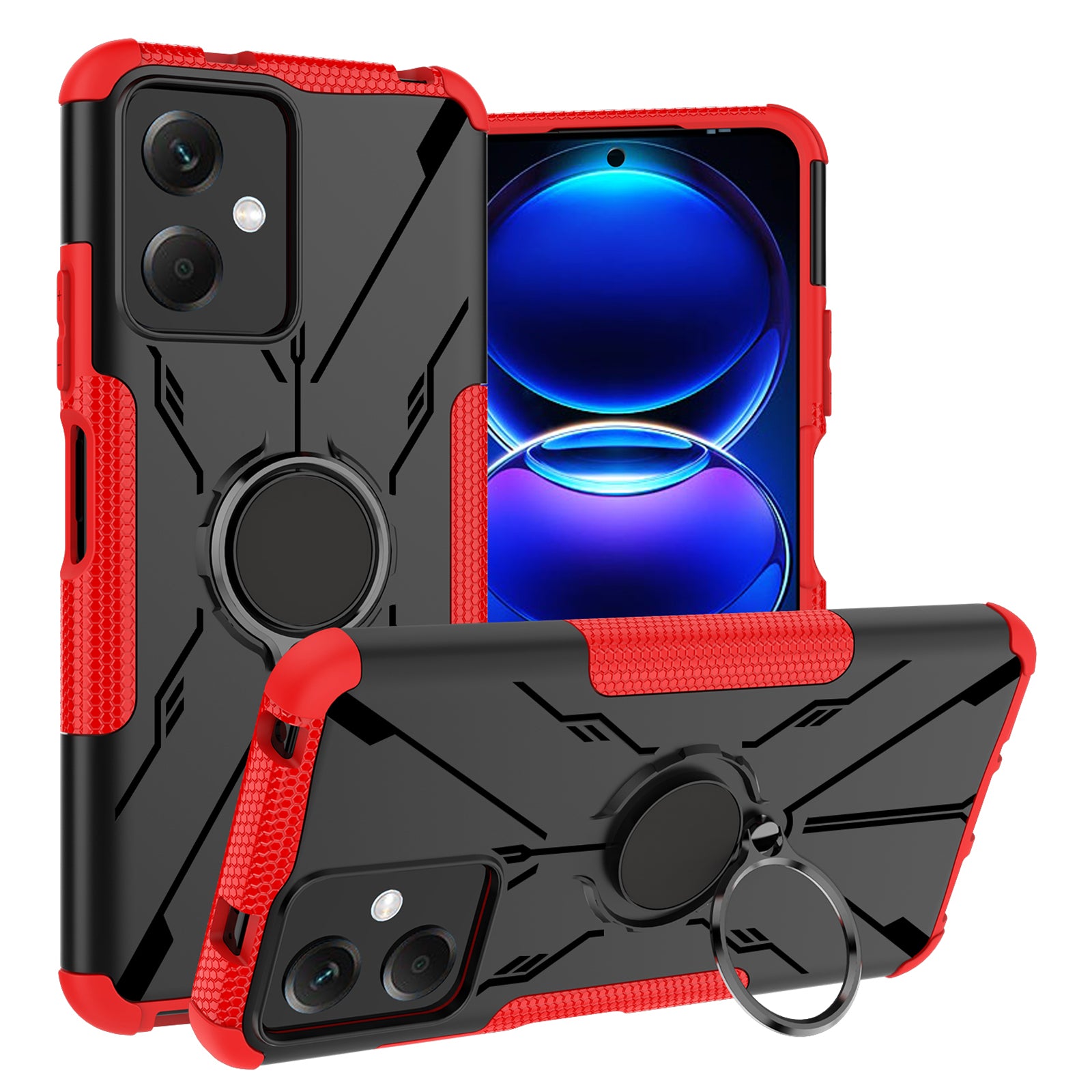 For Xiaomi Redmi Note 12 5G (Global) (India) (China) Poco X5 5G Hard PC Soft TPU Armor Protective Phone Case Rotation Ring Holder Kickstand Shockproof Cover