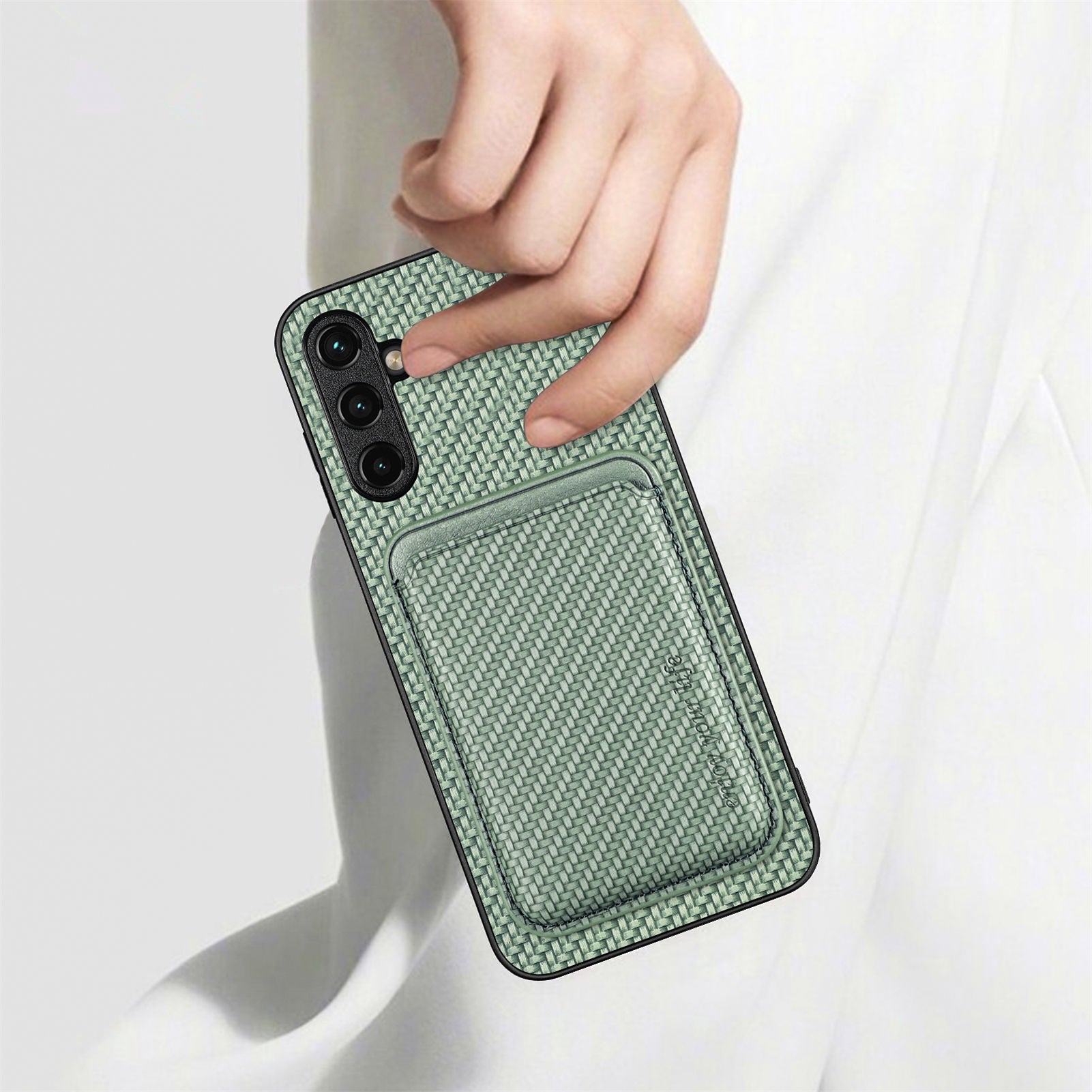 For Samsung Galaxy A14 5G A14 4G Detachable Magnetic Phone Case Carbon Fiber Texture Anti-scratch Phone Cover with Card Holder